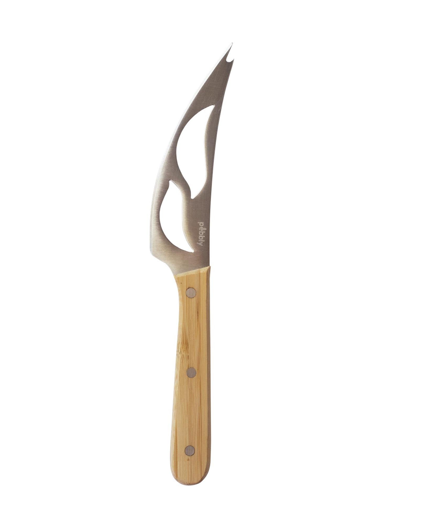 Hochwertiges 2er Set Pebbly Käsemesser mit Edelstahl und Bambus. Perfekt für Käseplatten, Obst und Gemüse. Langlebig und stilvoll!