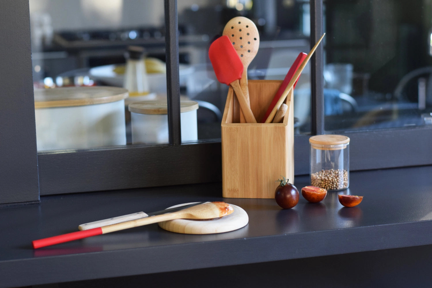 Pebbly Besteckkorb, Bambus, 11x11x18cm