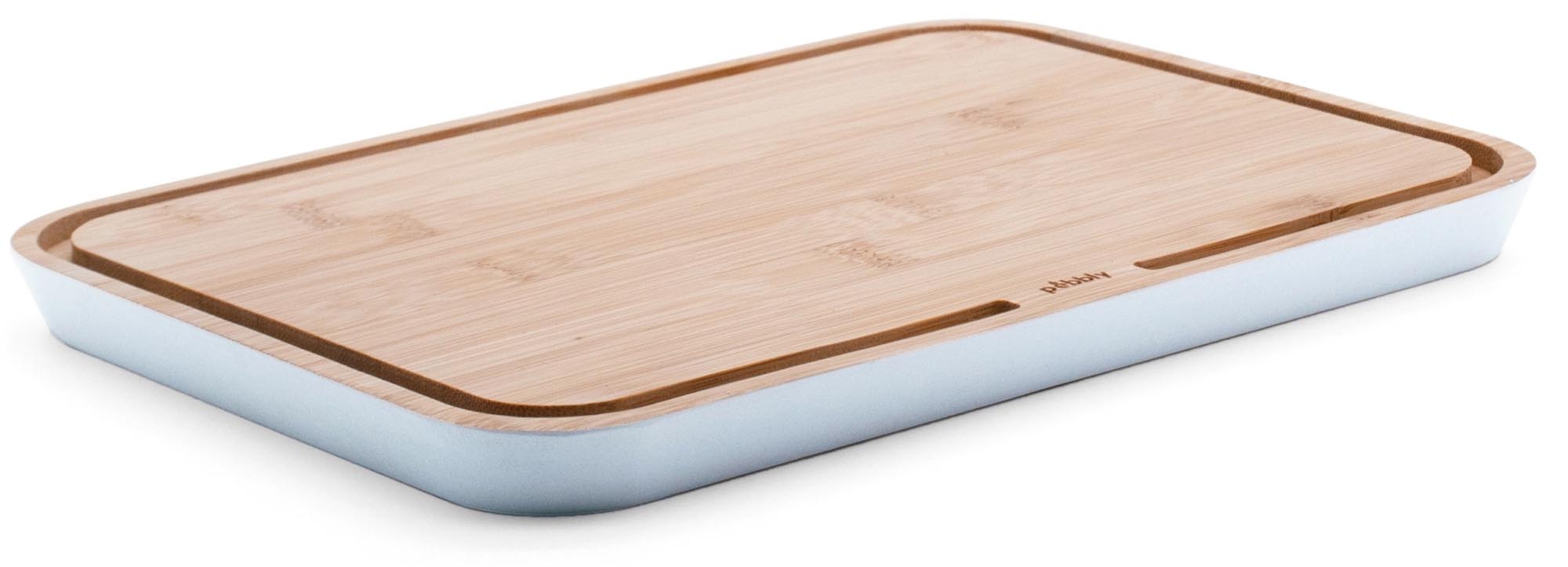 Kompaktes Bambus-Schneidebrett (25x17,5cm), robust, antibakteriell, elegant in Creme, ideal für kleine Küchen.