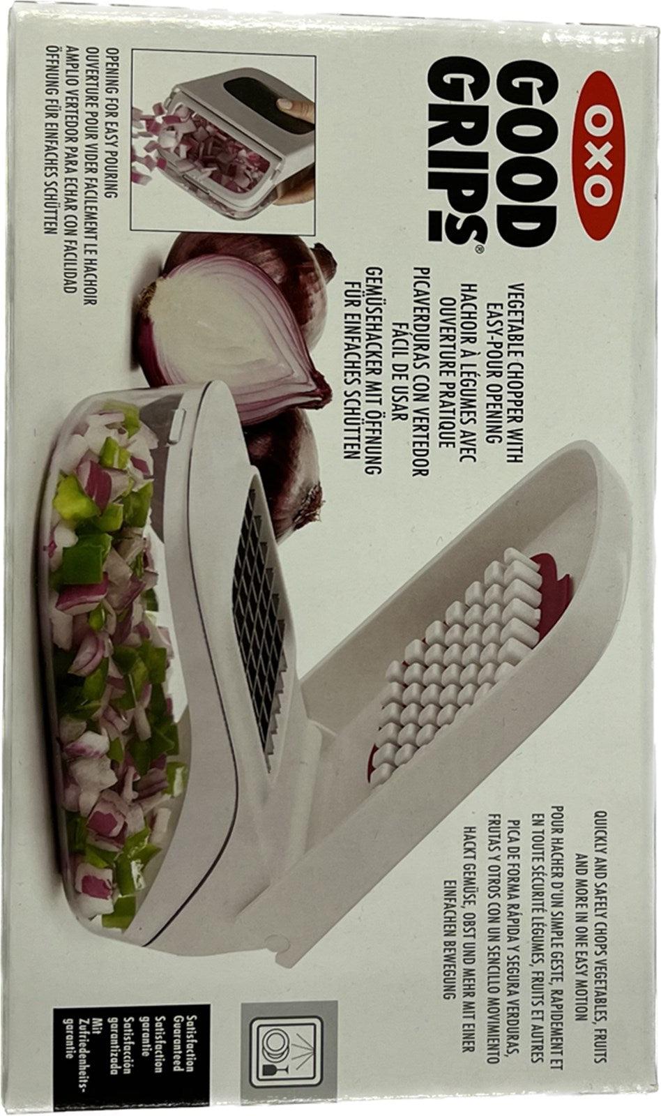 Der OXO Gemüse-Zwiebelschneider in Weiss: Präzises Schneiden, ergonomisch, spülmaschinenfest. Ein Must-Have für jede Küche!