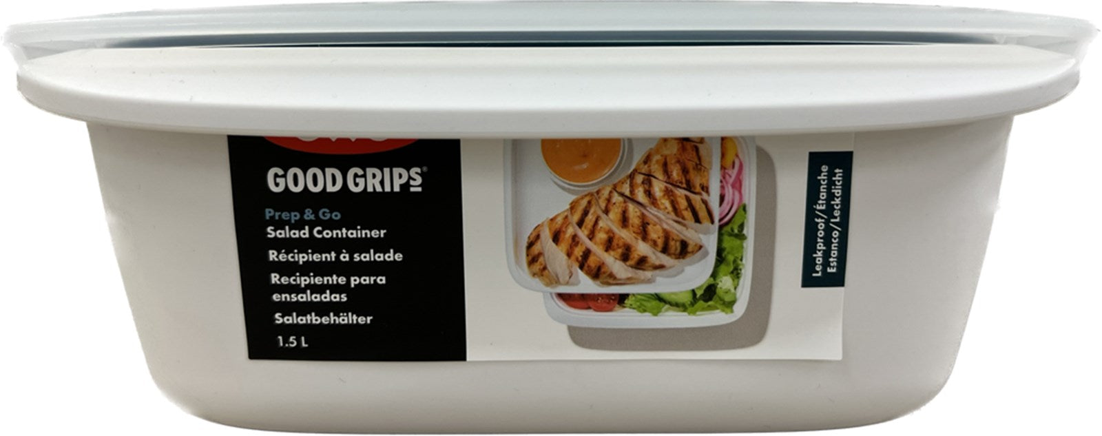 Der OXO Good Grips Prep & Go Salatbehälter 1.5L ist ideal für gesunde Mahlzeiten unterwegs. Mit separatem Fach für Dressing und luftdichtem Verschluss bleibt Ihr Salat frisch und knackig!