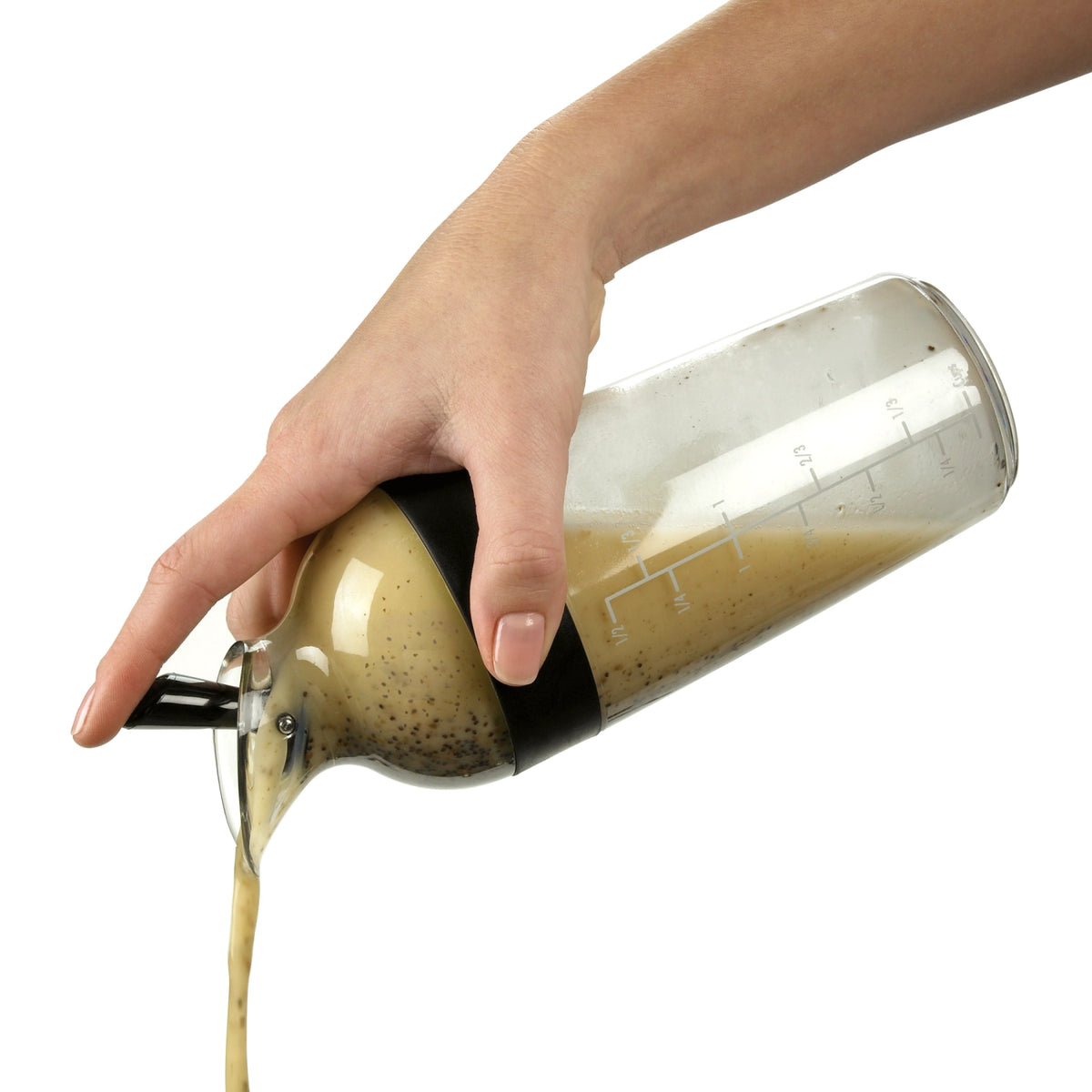 Salatdressing Shaker gross 350ml, schwarz in Schwarz präsentiert im Onlineshop von KAQTU Design AG. Salatzubehör ist von OXO