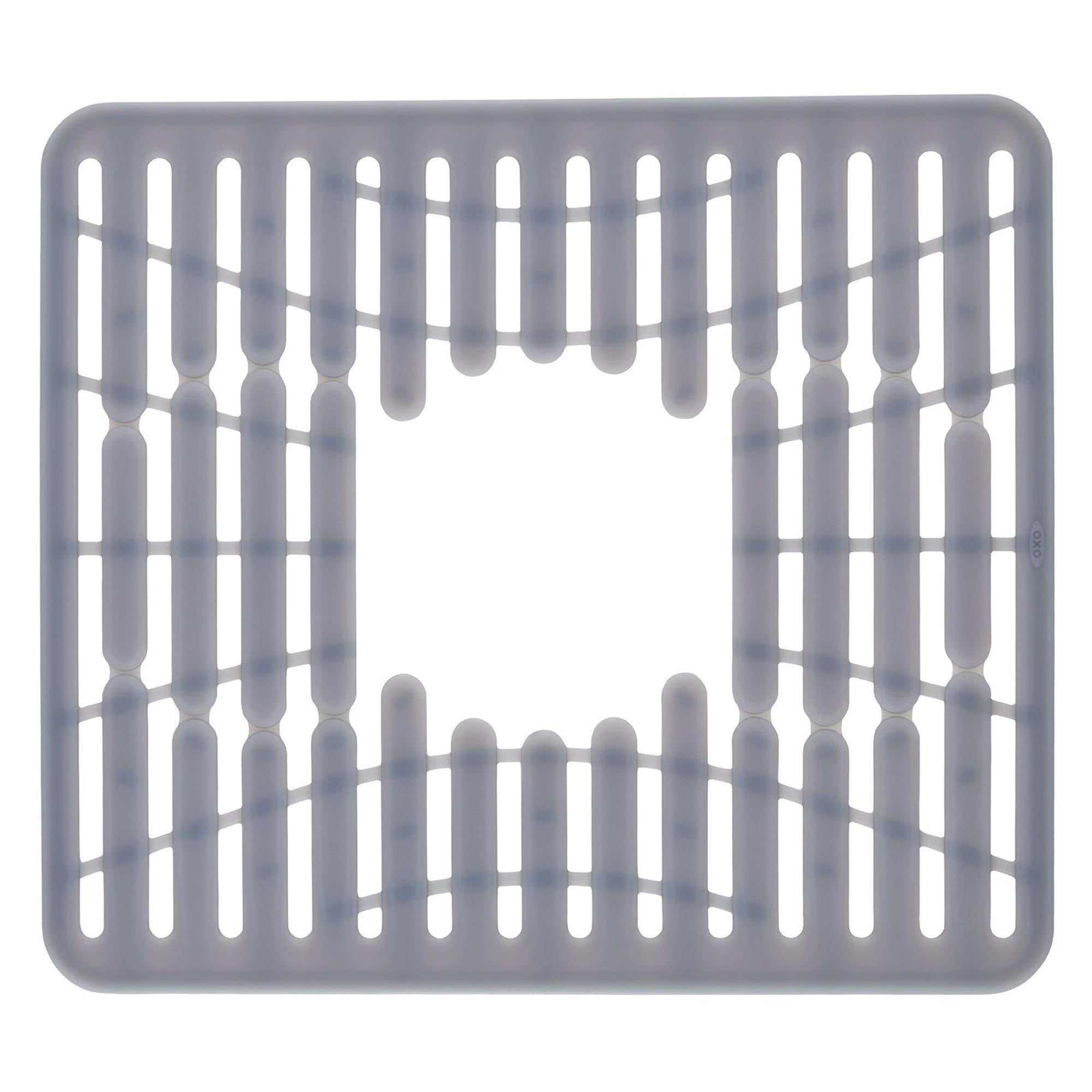 Kompakte, graue OXO Silikonmatte (32x28 cm) schützt Spüle und Arbeitsplatte, rutschfest, hitzebeständig, pflegeleicht, spülmaschinenfest.