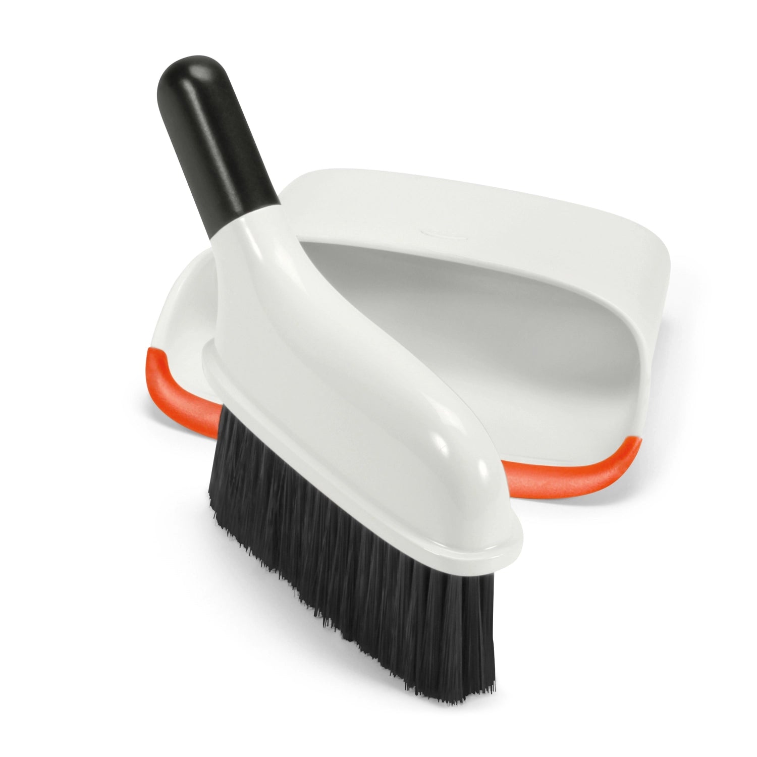Praktisches Kehrschaufel- und Bürsten-Set von OXO, perfekt für schnelle Reinigungen, mit komfortablem Griff und kompakter Form für einfache Aufbewahrung.
