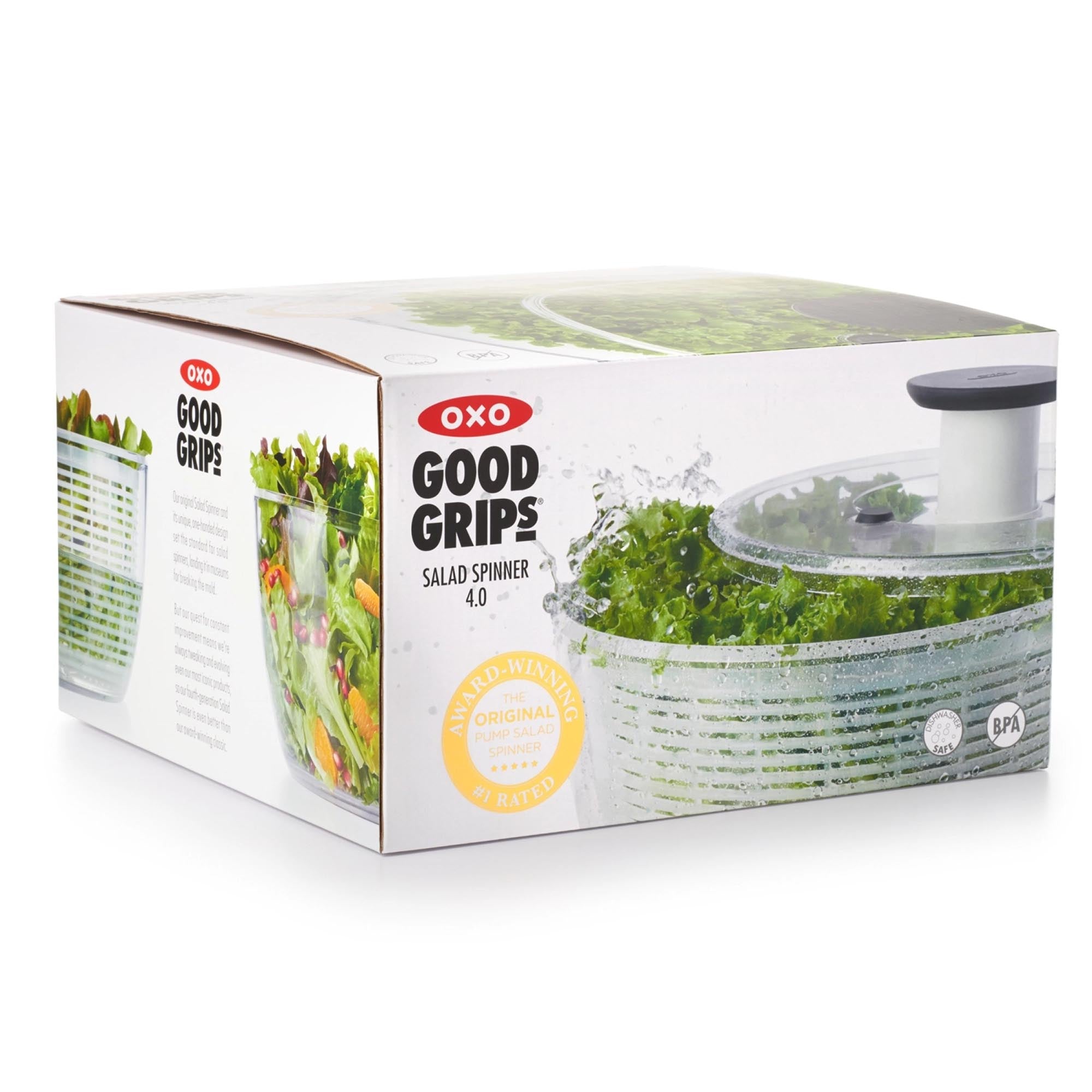 OXO Salatschleuder: Großes, transparentes Design (5,8 l) für perfekte Salate. Langlebig, BPA-frei und einfach zu bedienen – ein Must-Have für jede Küche!