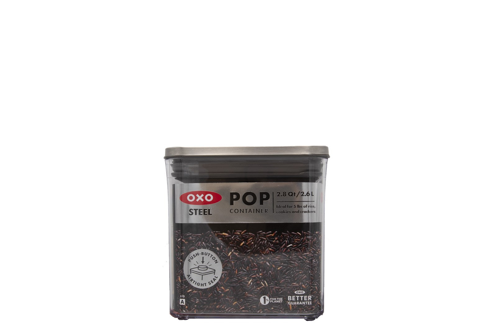 Kompakter OXO GG STL POP Behälter (2,6L) aus hochwertigem Edelstahl, luftdicht, stapelbar und BPA-frei – perfekt für die Aufbewahrung von Lebensmitteln und Snacks.