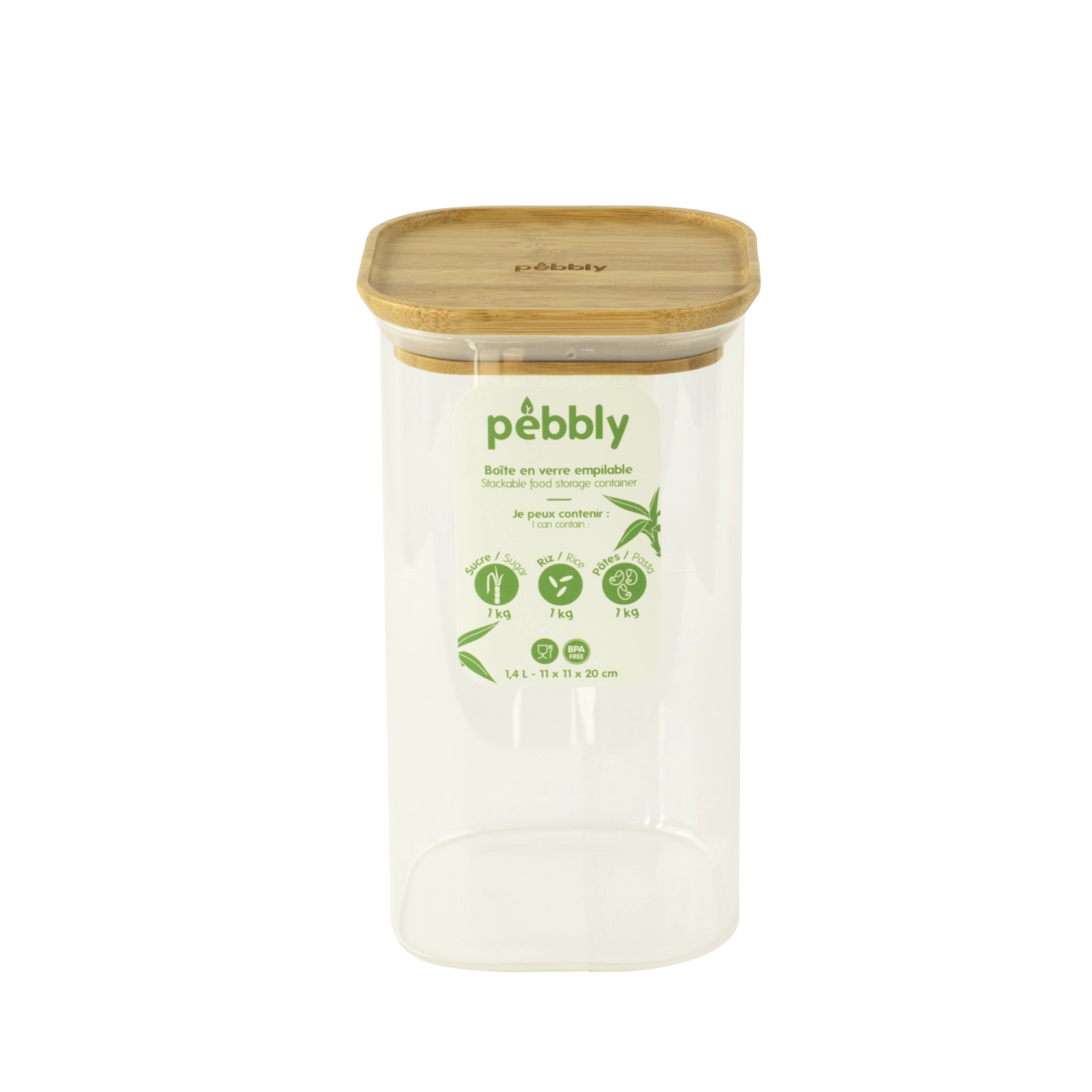 Pebbly Barattolo portaoggetti con coperchio in bambù, 1,4 l, 11 x 11 x 20 cm