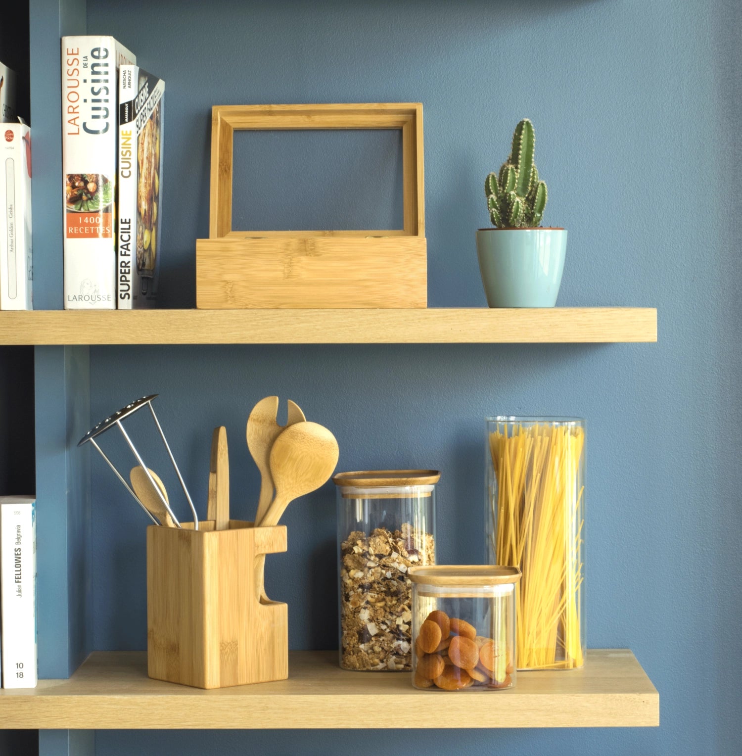 Pebbly Barattolo portaoggetti con coperchio in bambù, 1,4 l, 11 x 11 x 20 cm