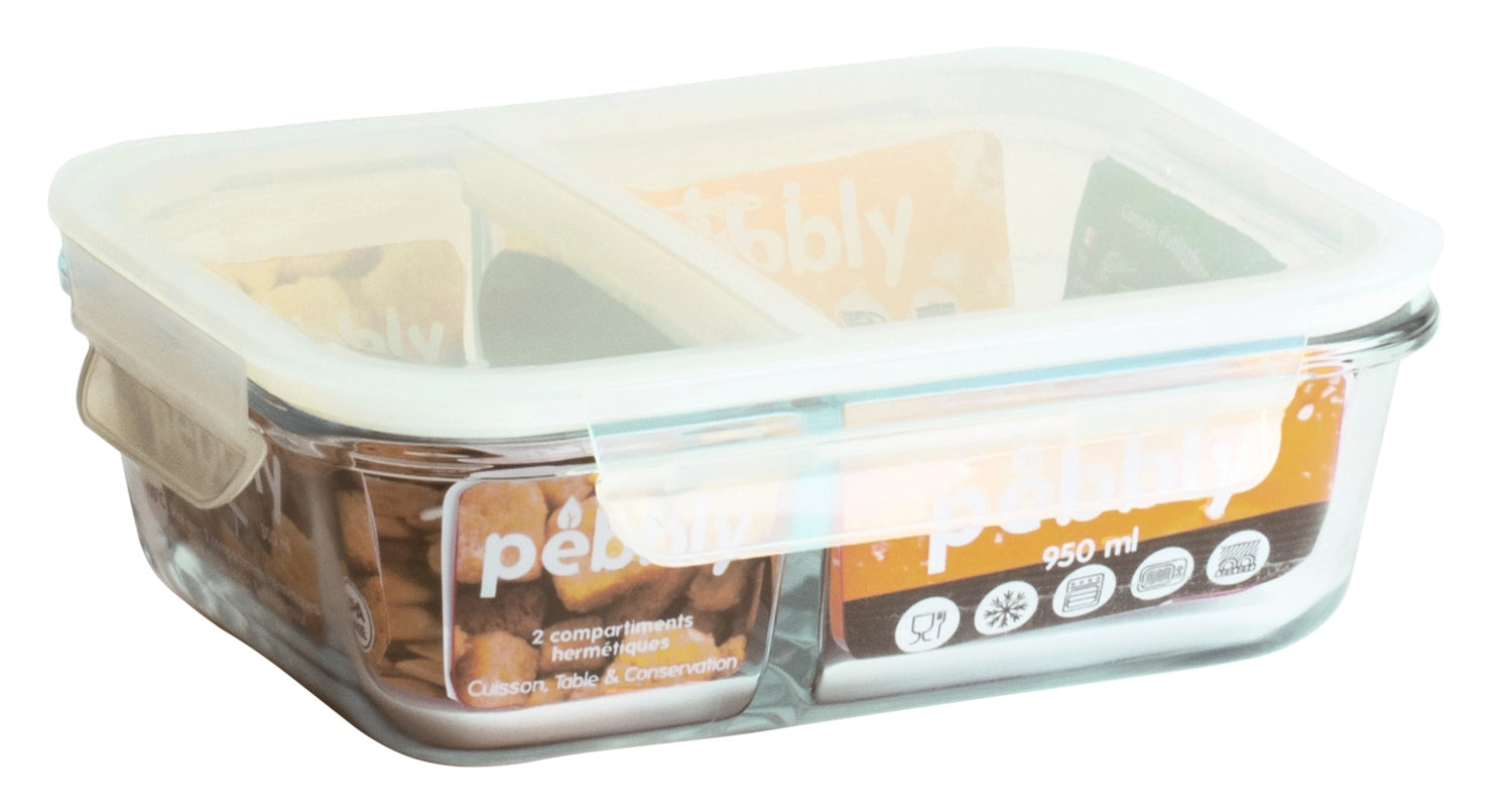 Pebbly Lunch-Box aus Glas 1300ml, 22x16.5x7cm
