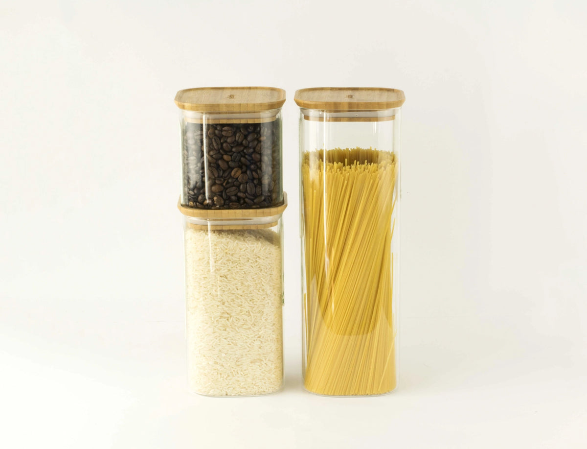 2er Set Pebbly Vorratsglas mit Bambusd. S 32cl in Transparent präsentiert im Onlineshop von KAQTU Design AG. Aufbewahrungsdose ist von Pebbly