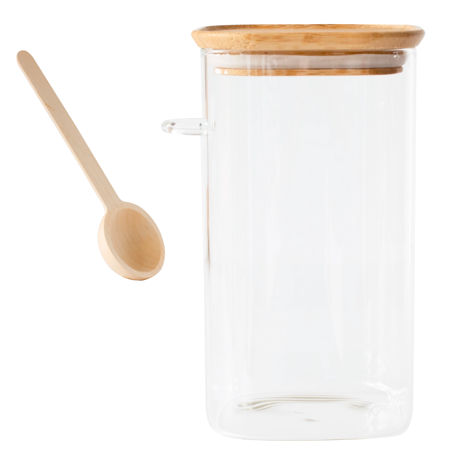 Entdecken Sie das stilvolle Pebbly Vorratglas mit Bambusdeckel (1,4l) und 15ml Messlöffel. Ideal für trockene Lebensmittel und Gewürze!