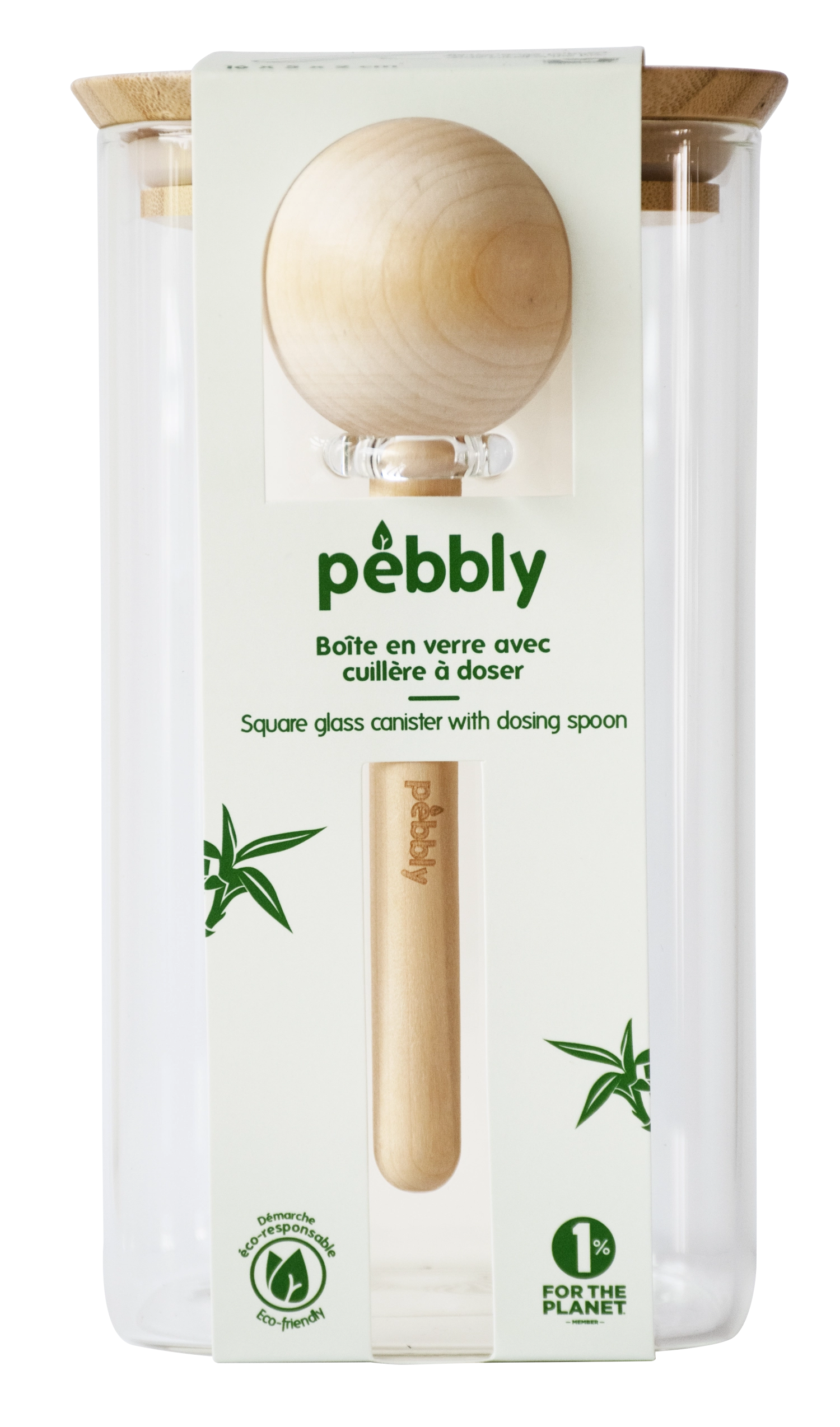 Pebbly Vorratglas m. Bambusd. 1.4l u. Bambus-Messlöffel 15ml