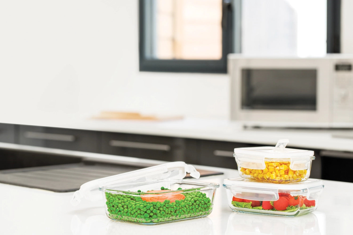 Set di 3 Pebbly contenitore di stoccaggio m.Ventil, rettangolare 1l, 65cl, 40cl