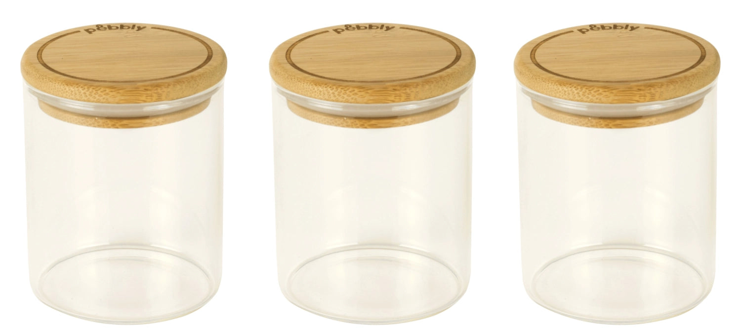 Set of 3 <tc>Pebbly</tc> Storage jar with bamboo lid, round, D6.5x8.5cm