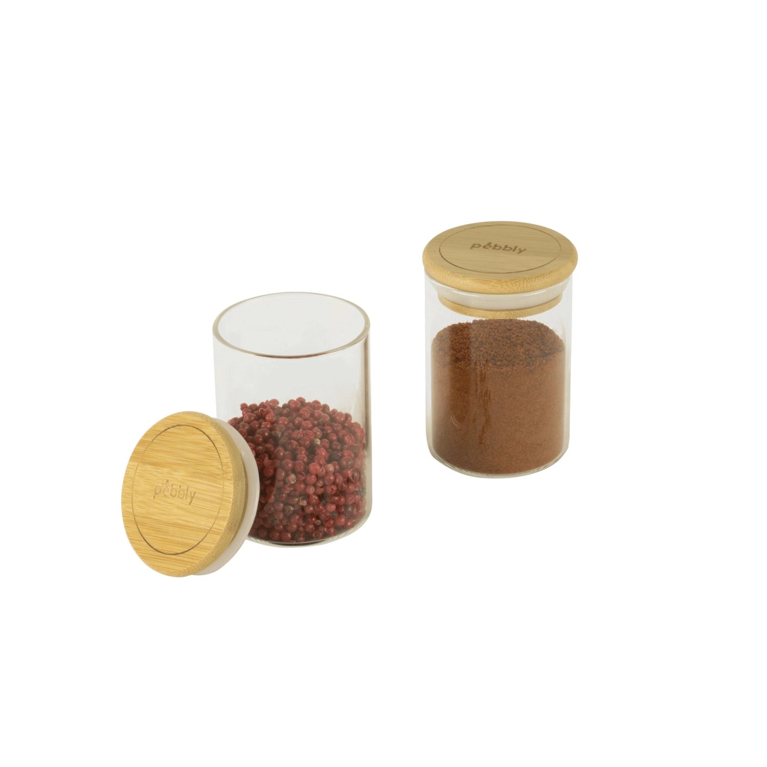 Set of 3 <tc>Pebbly</tc> Storage jar with bamboo lid, round, D6.5x8.5cm
