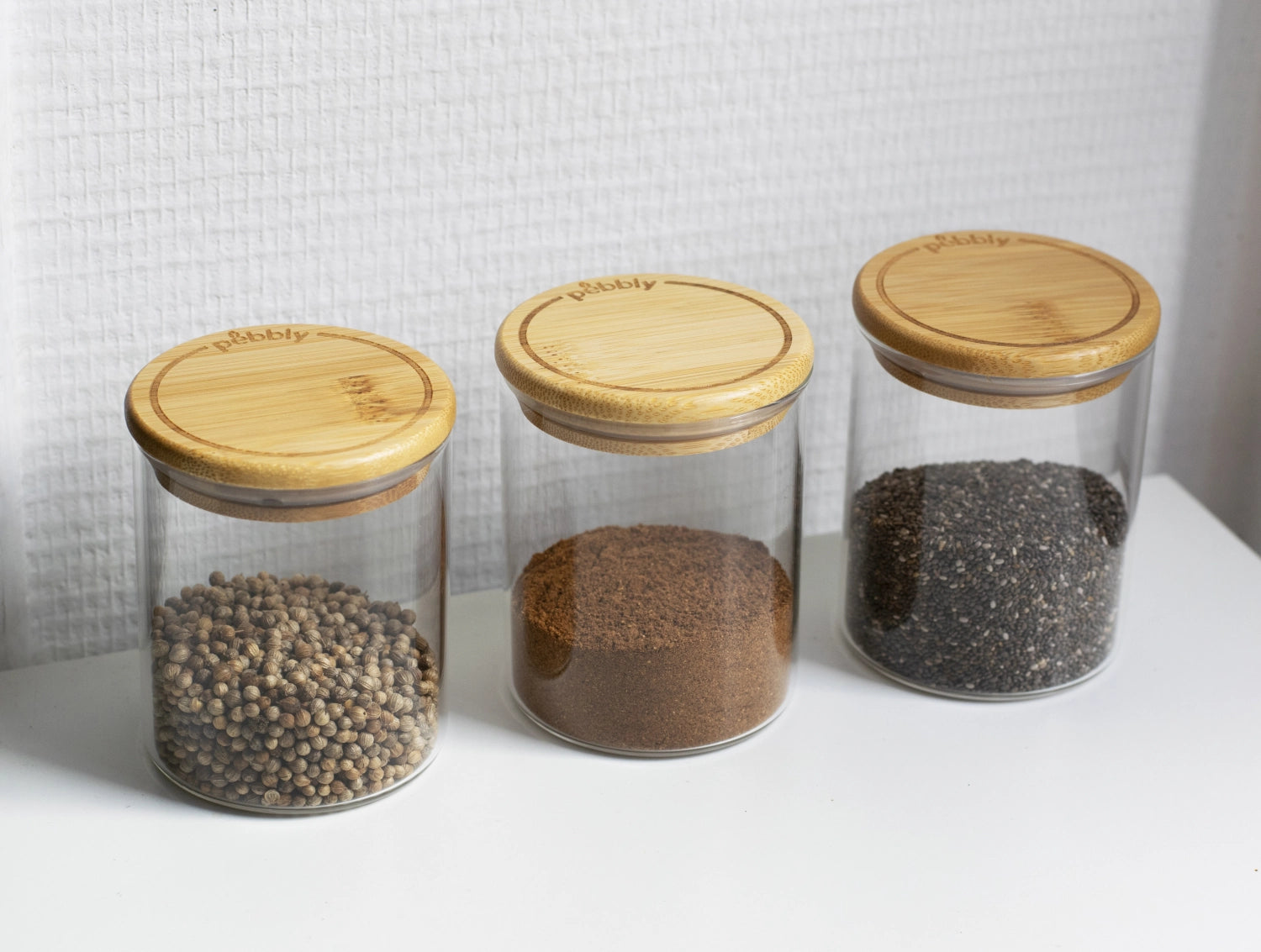 Set of 3 <tc>Pebbly</tc> Storage jar with bamboo lid, round, D6.5x8.5cm