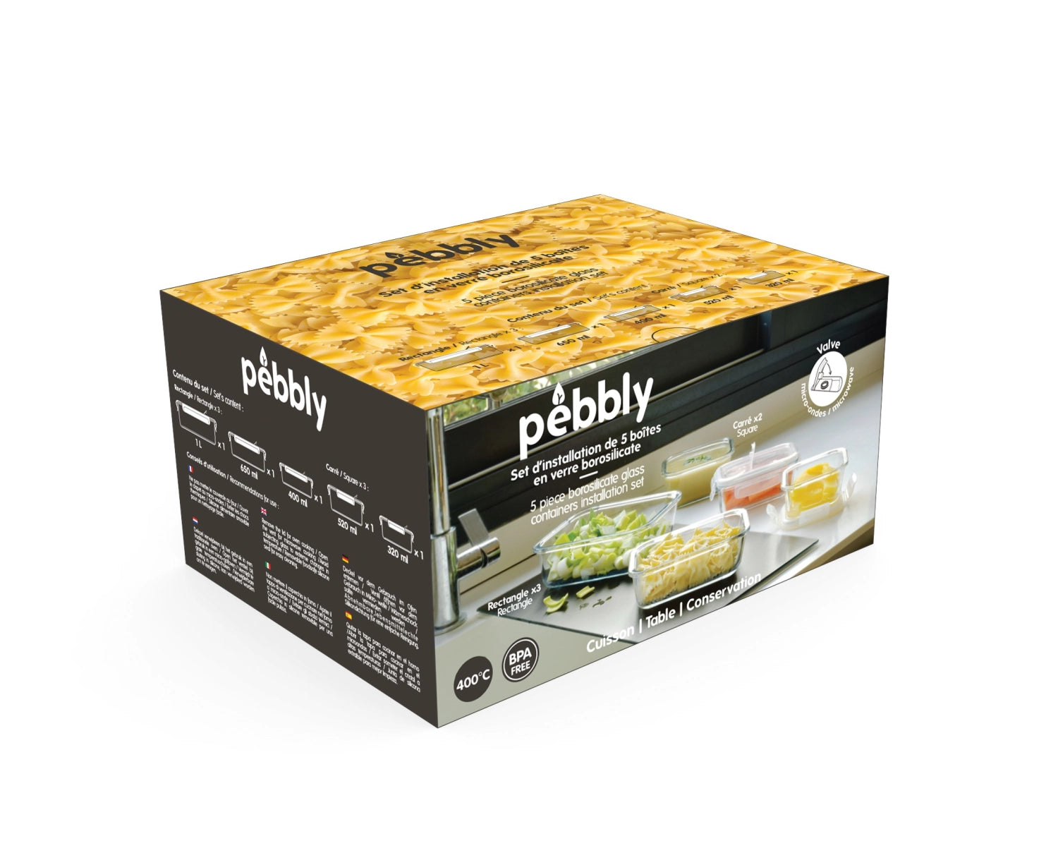 5 pcs. Glass storage jar starter set rectangular