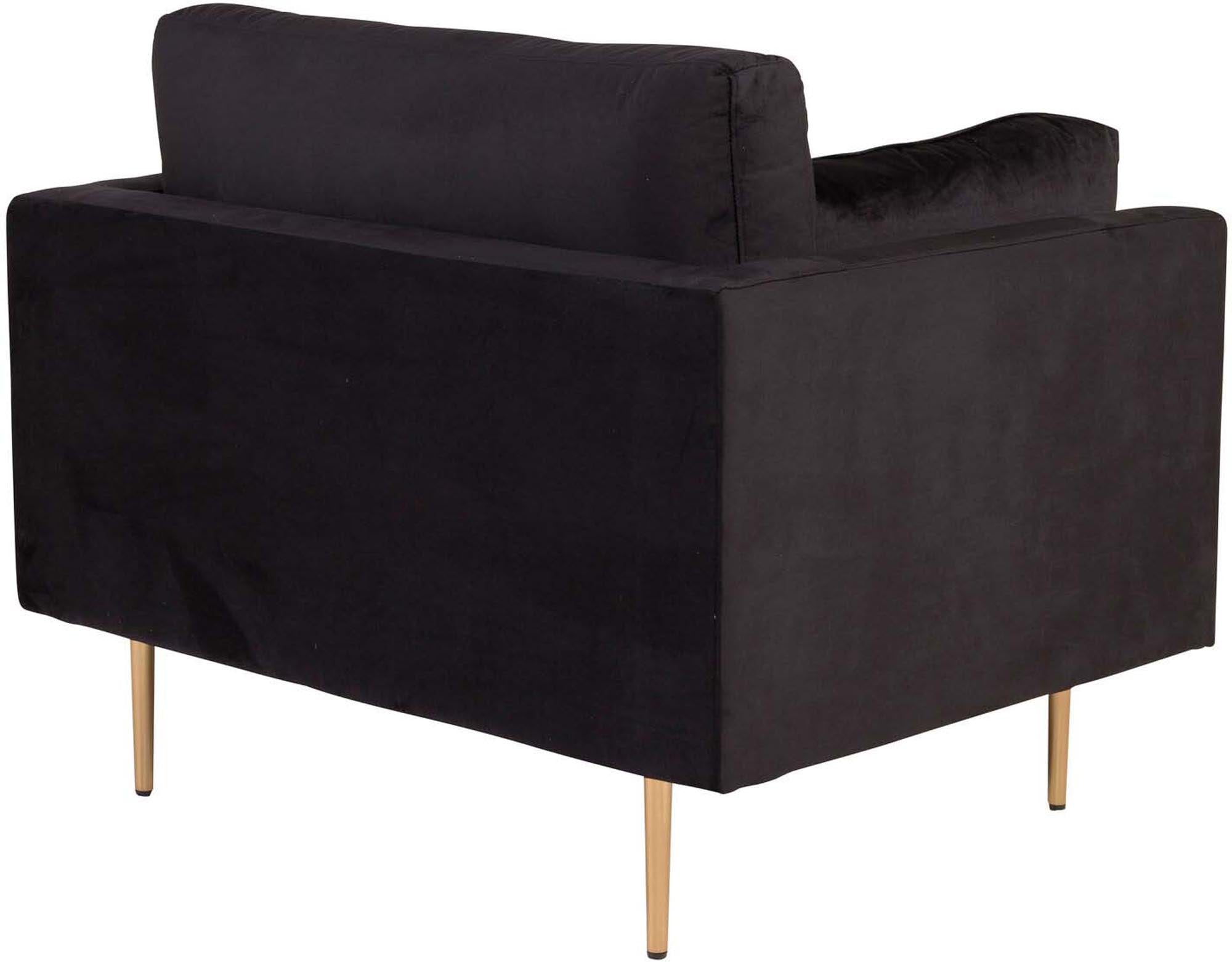 Der Boom Sessel von Venture Home: Luxuriöser schwarzer Samt, modernes Design, luftige Optik, vielseitig und stilvoll.