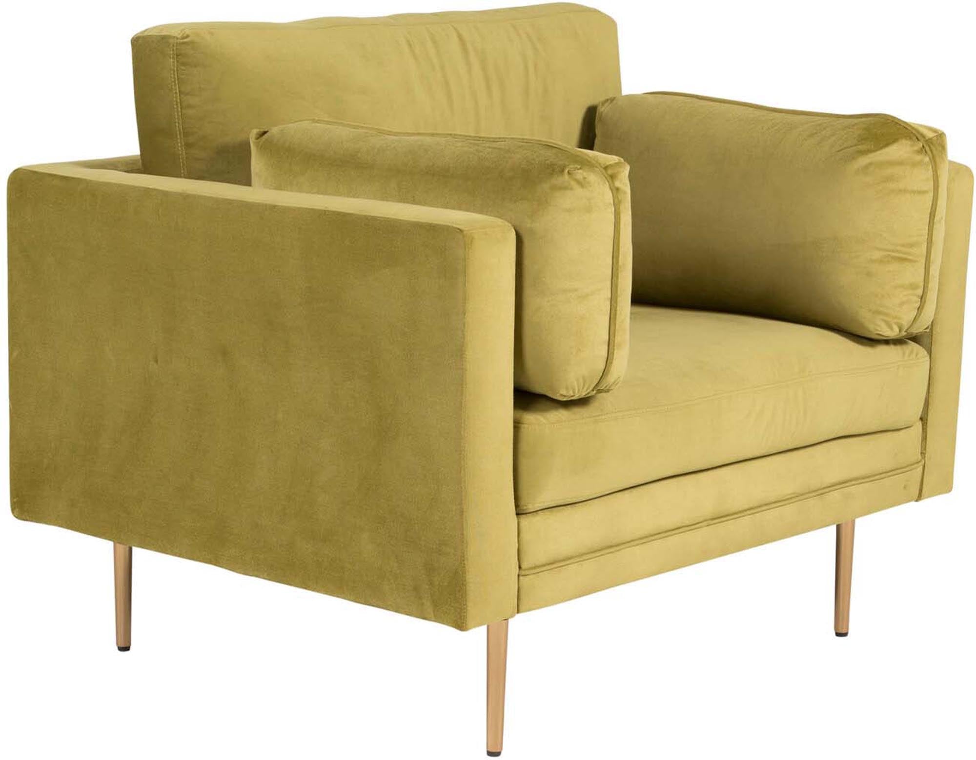 Erleben Sie den Boom Sessel von Venture Home: Eleganter Samt, luftige Optik und einladendes Design für ein stilvolles Wohnambiente.