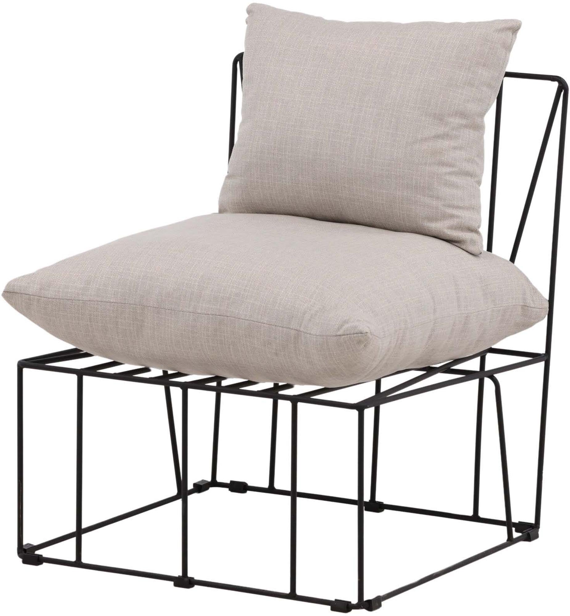 Entdecken Sie den Livonia Sessel von Venture Home – ein stilvolles Möbelstück mit robustem Stahlrahmen und atmungsaktiven Leinenkissen für höchsten Komfort.