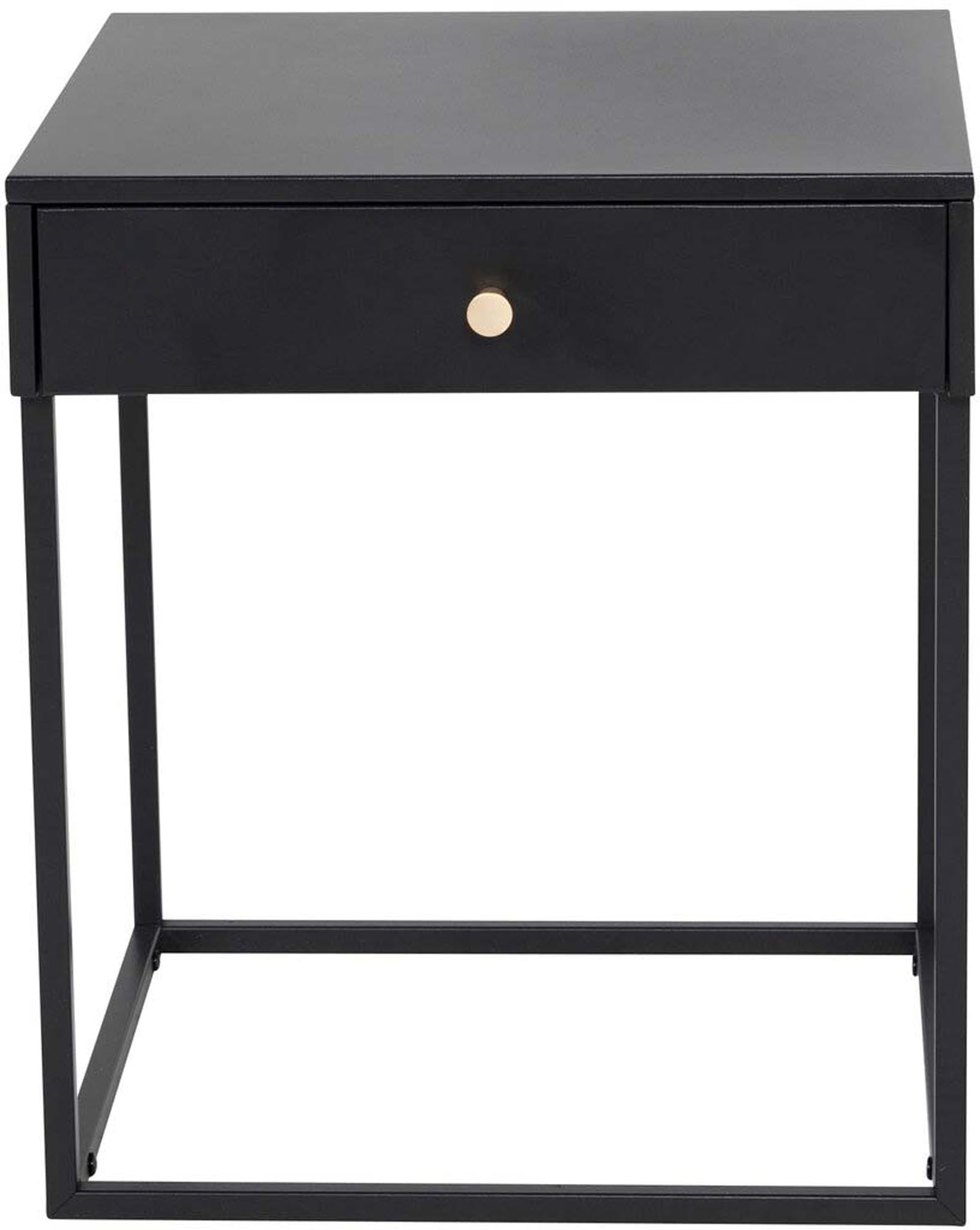 Der Bakal Nachttisch von Venture Home: Elegantes, nordisches Design mit schwarzem Stahl und Messingknauf. Praktisch und vielseitig.