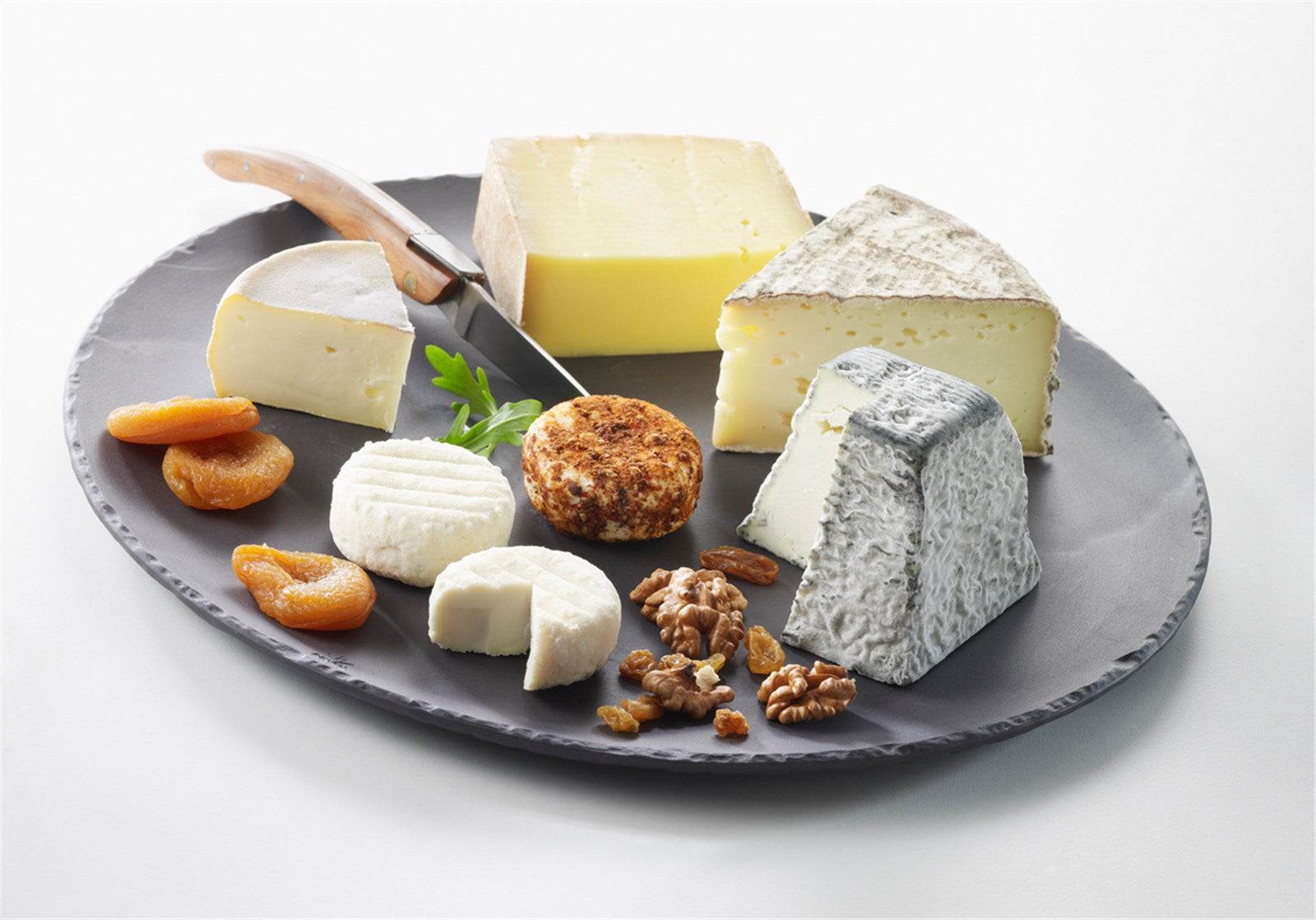 Eleganter runder Teller im Schiefer-Look (Ø 32 cm) von Revol: Robustes Porzellan, stilvolle matte Textur, spülmaschinengeeignet, perfekt für festliche Anlässe.