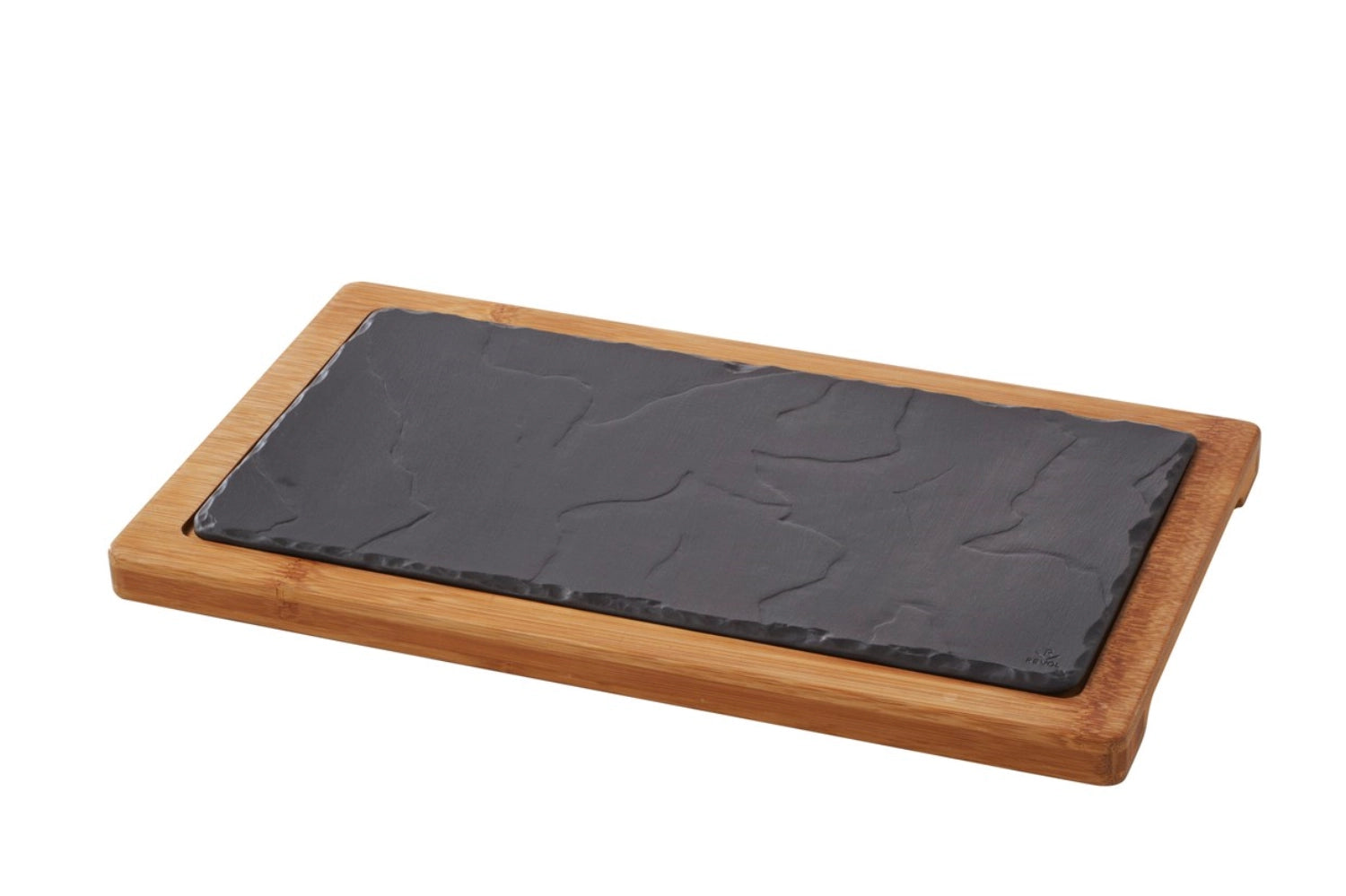 Elegantes Bambus-Tablett für Steakteller, 34x20x2 cm, perfekt für stilvolle Servierung von Fleischgerichten und Beilagen.