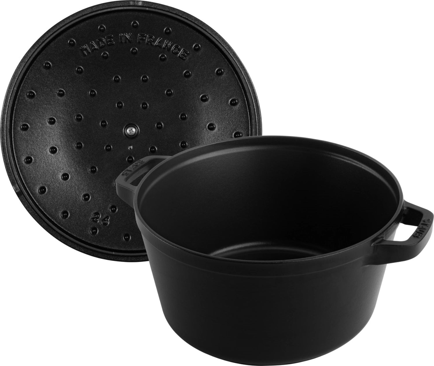 Cocotte set da 4 pezzi, 24 cm, rotondo, nero, impilabile