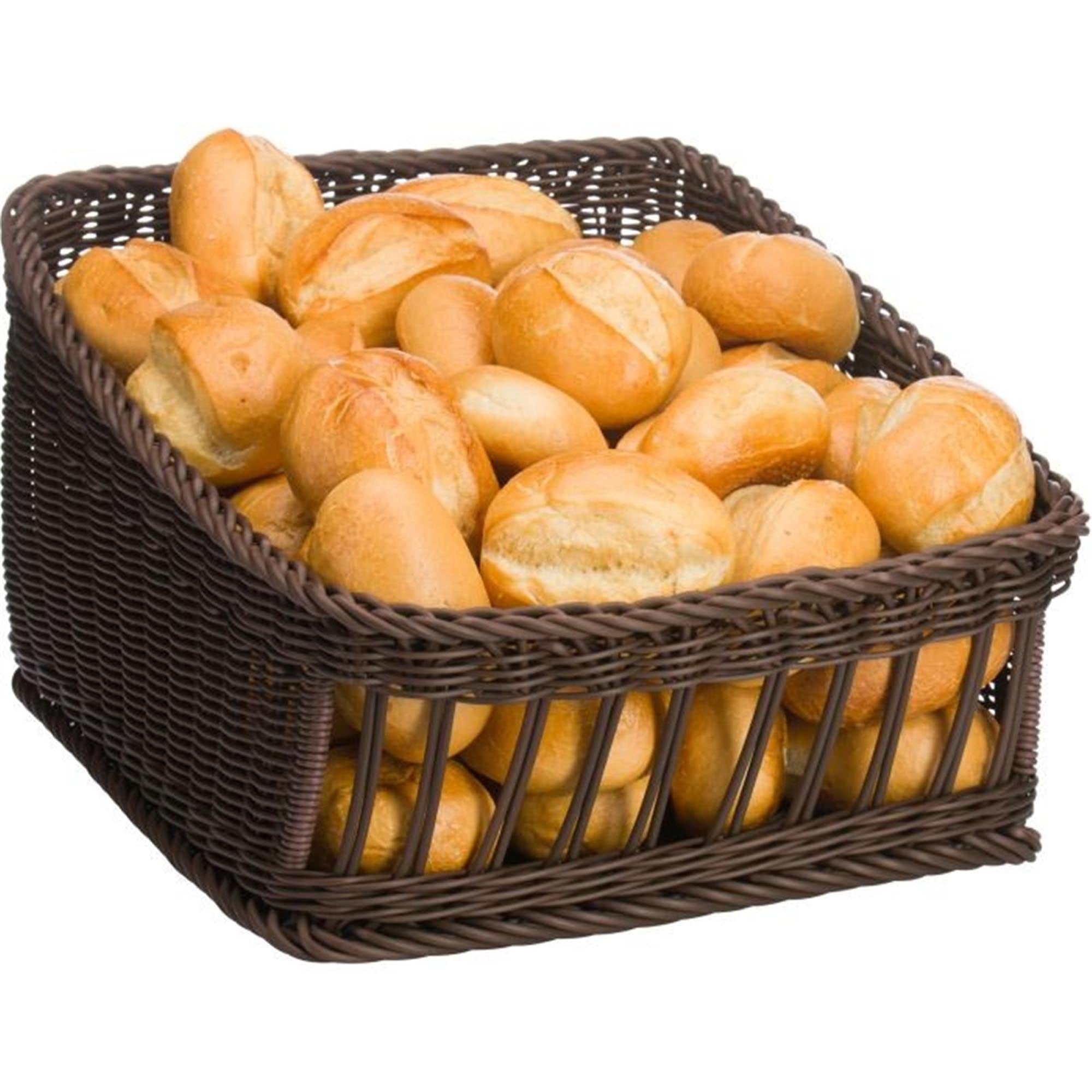 Präsentationskorb aus braunem Material, Masse 50x50x16/27cm, ideal für stilvolle Präsentationen und Aufbewahrung.