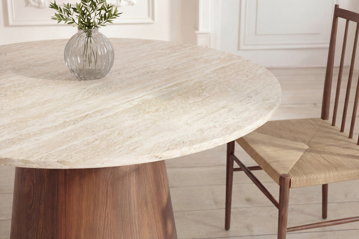 Lanzo Rundes Esstisch in Beige präsentiert im Onlineshop von KAQTU Design AG. Esstisch ist von Venture Home
