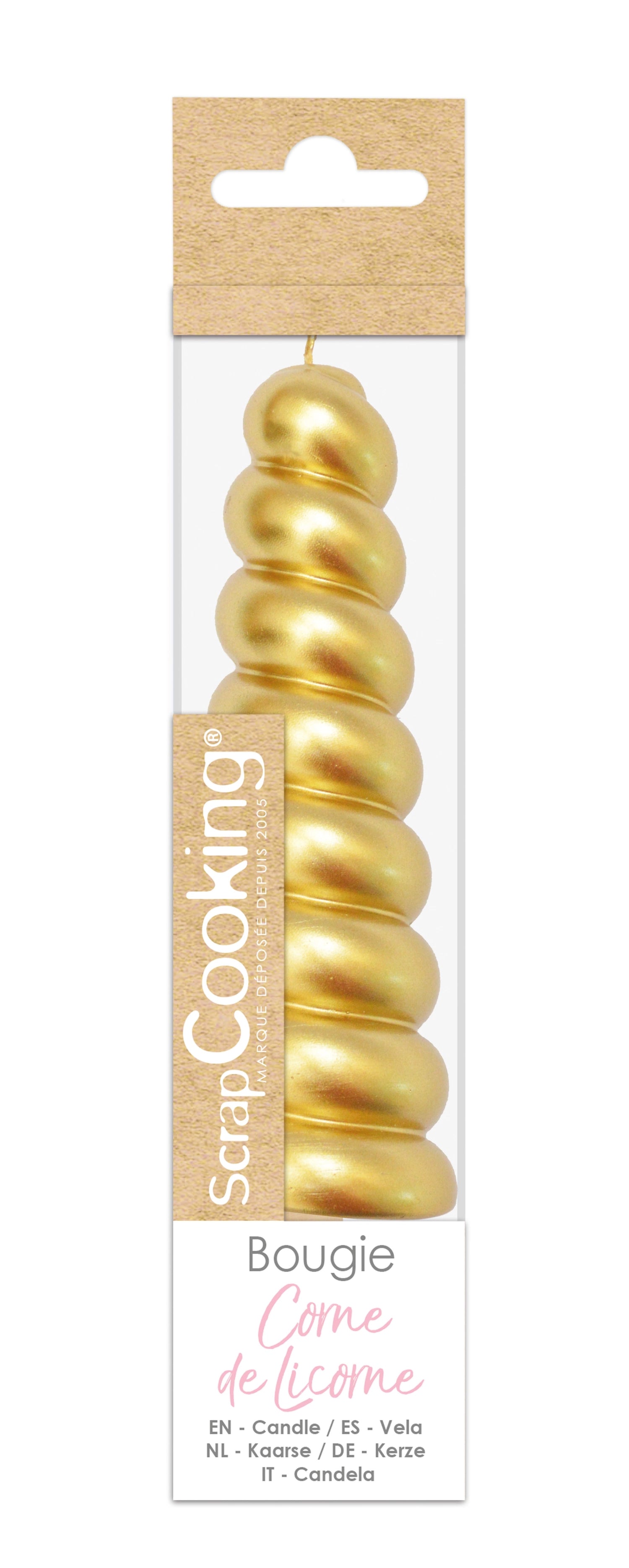 Verleihen Sie Ihrer Feier mit der XXL Einhorn-Horn Kerze in Gold von Scrap Cooking einen Hauch von Magie! Ideal für Torten und besondere Anlässe.