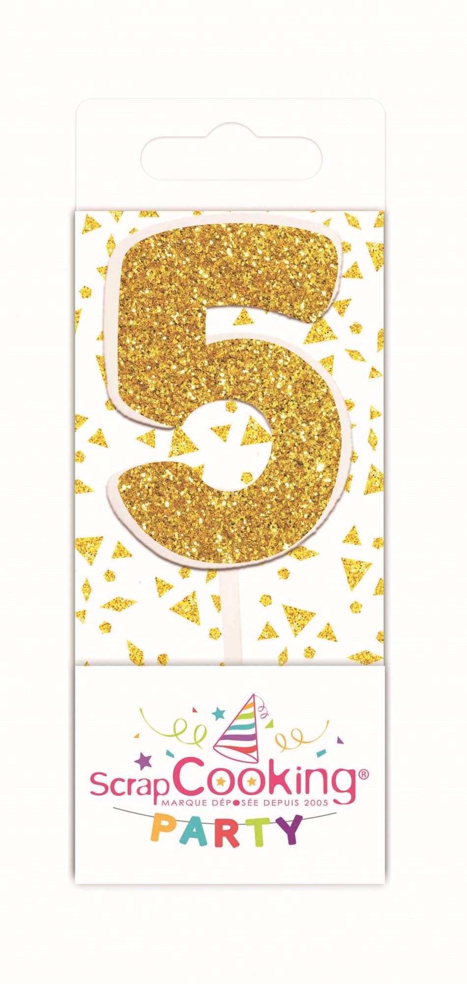 Elegante Mini Kerze Nummer 5 in Gold von Scrap Cooking, ideal für Geburtstagskuchen. Hochwertiges Wachs, 7 cm hoch, umweltfreundlich.