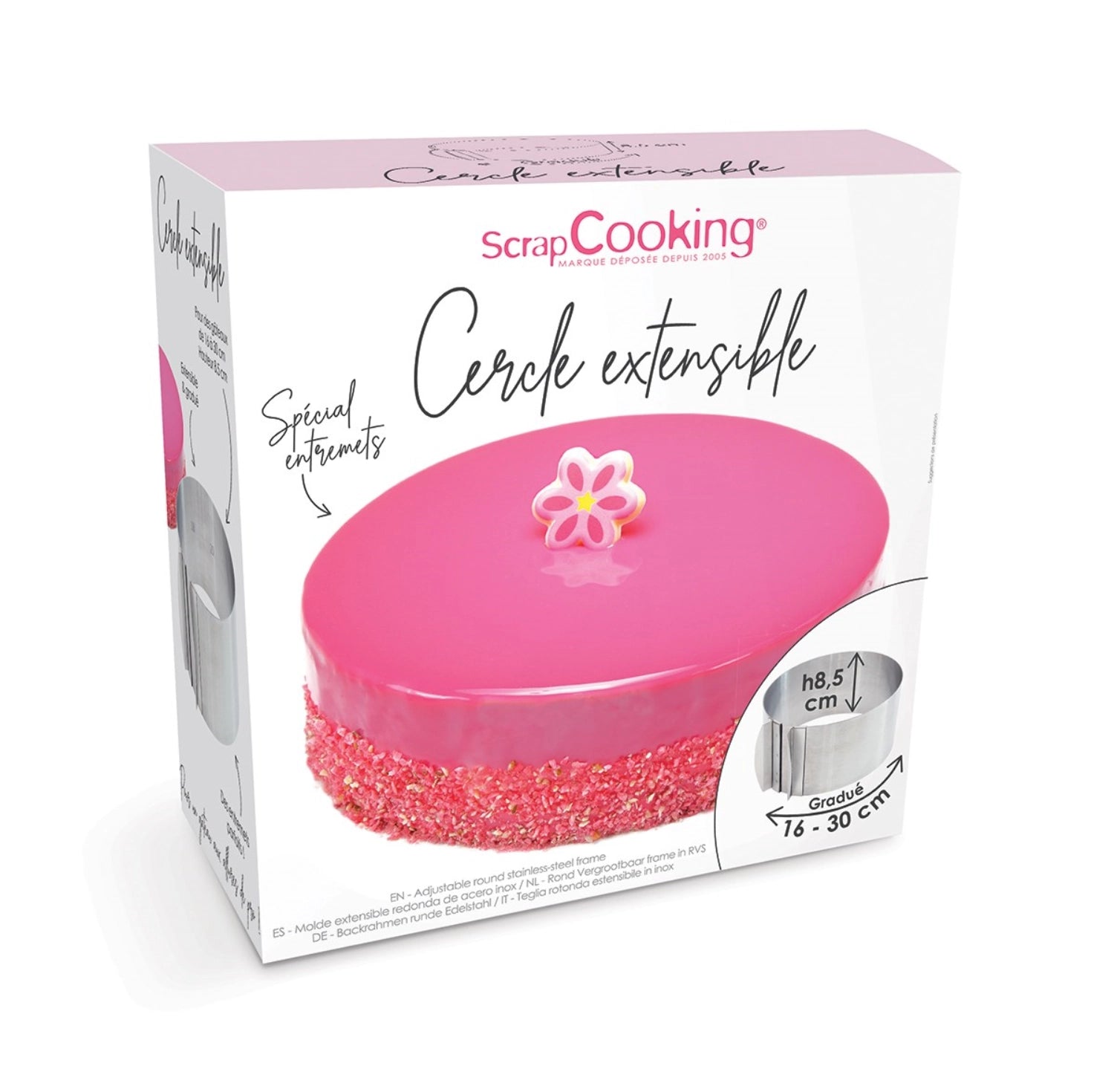 Edelstahlbackform rund ausziehbar 16-30cm H8.5cm