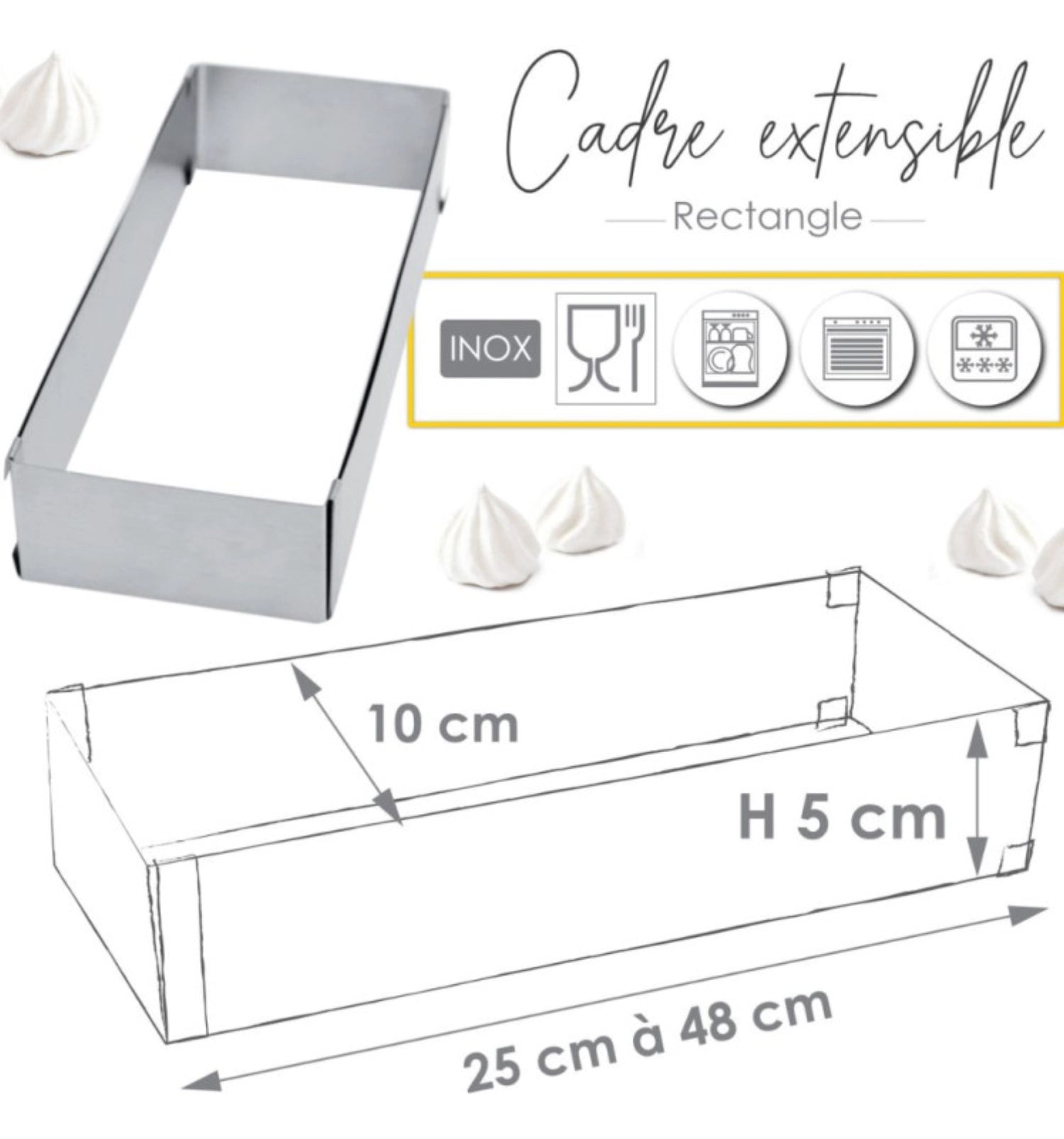 Rectangle de forme de dos en acier inoxydable. Réglable 25-48 cm B10cm H5cm