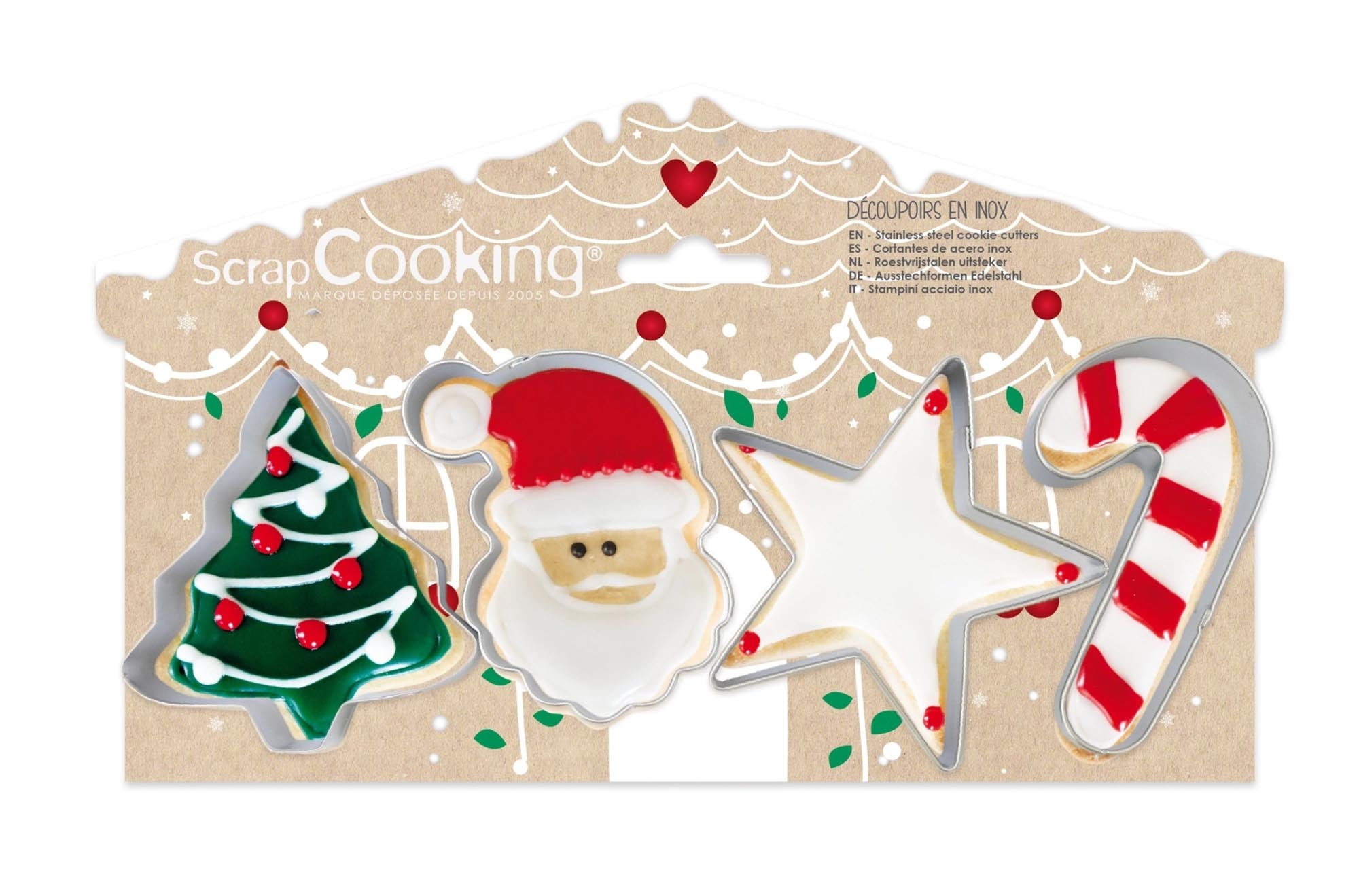 Entdecken Sie das 4er Set Ausstecher Weihnachten von Scrap Cooking! Perfekte Plätzchenformen aus Edelstahl für festliche Backmomente.