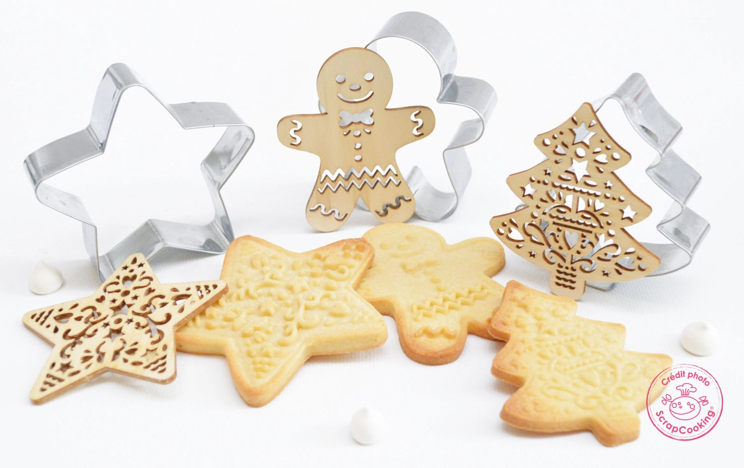 Originelle Ausstechform und Holzpräger für Lebkuchenmänner von Scrap Cooking, ideal für weihnachtliche Backideen und liebevolle Leckereien.