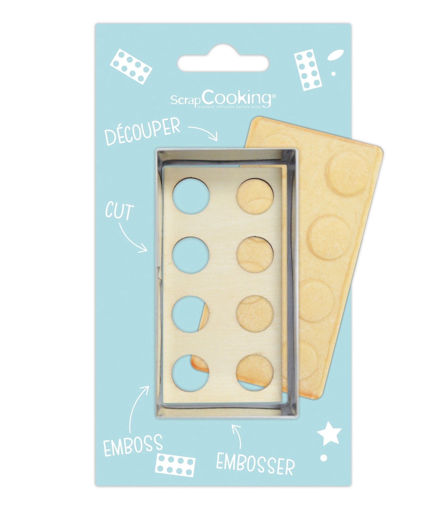 Cookie cutter and wooden embosser brick