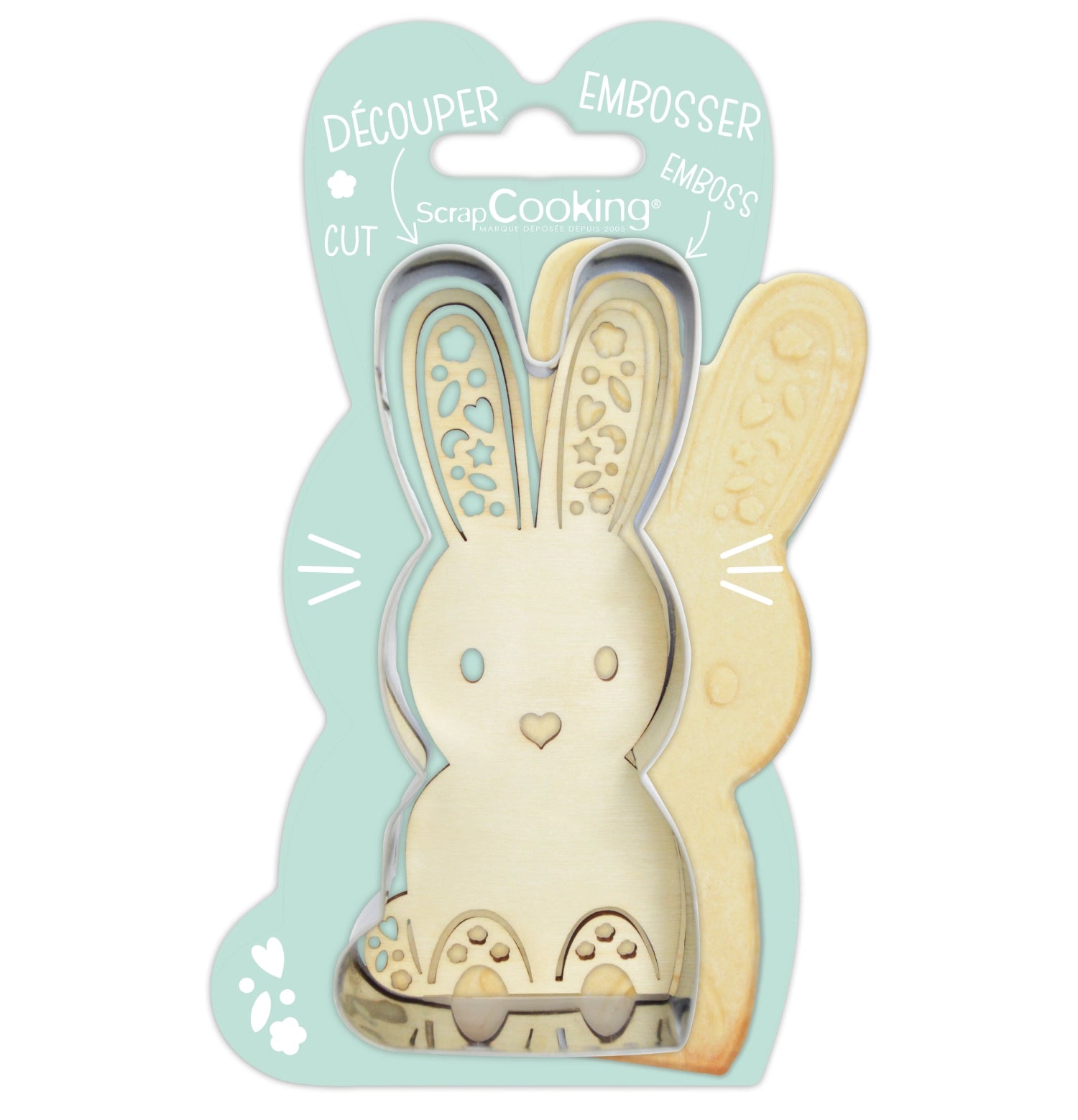 Cookie cutter and wooden embosser rabbit