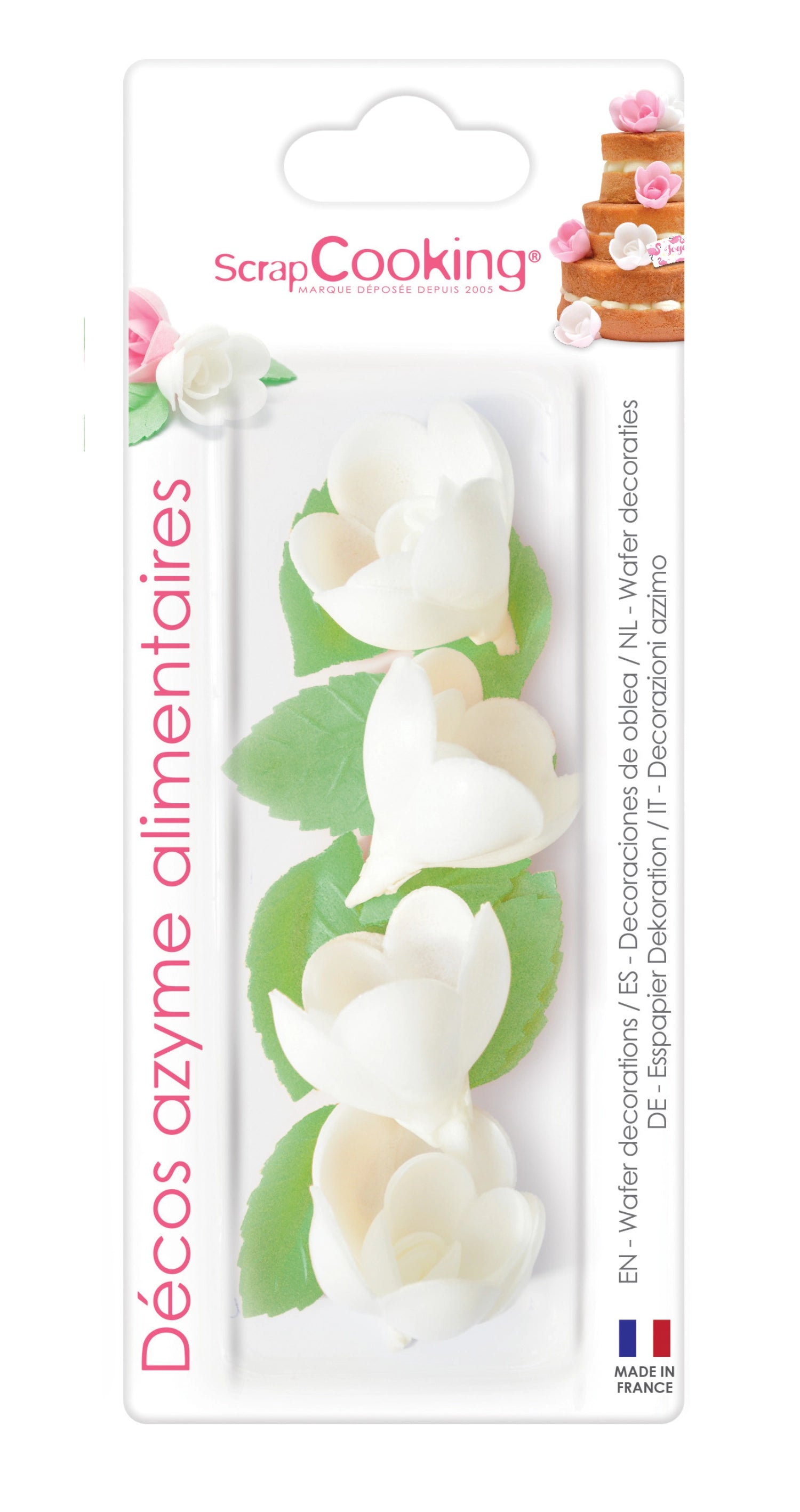 Wafer Deko. weisse Rosen 4 Stk.und grüne Blätter 6 Stk.