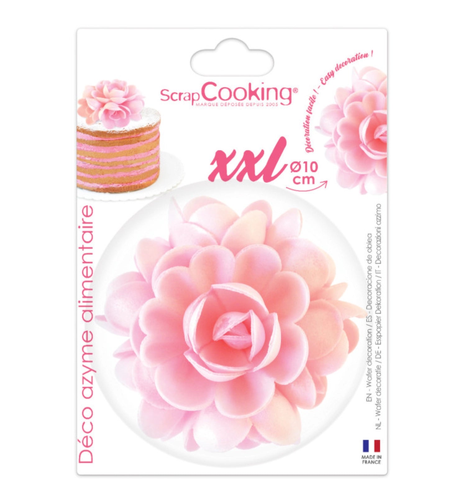 Stilvoller XXL Wafer Deko Cake Topper in Pink von Scrap Cooking. Ideal für kreative Torten-Dekorationen und besondere Anlässe.