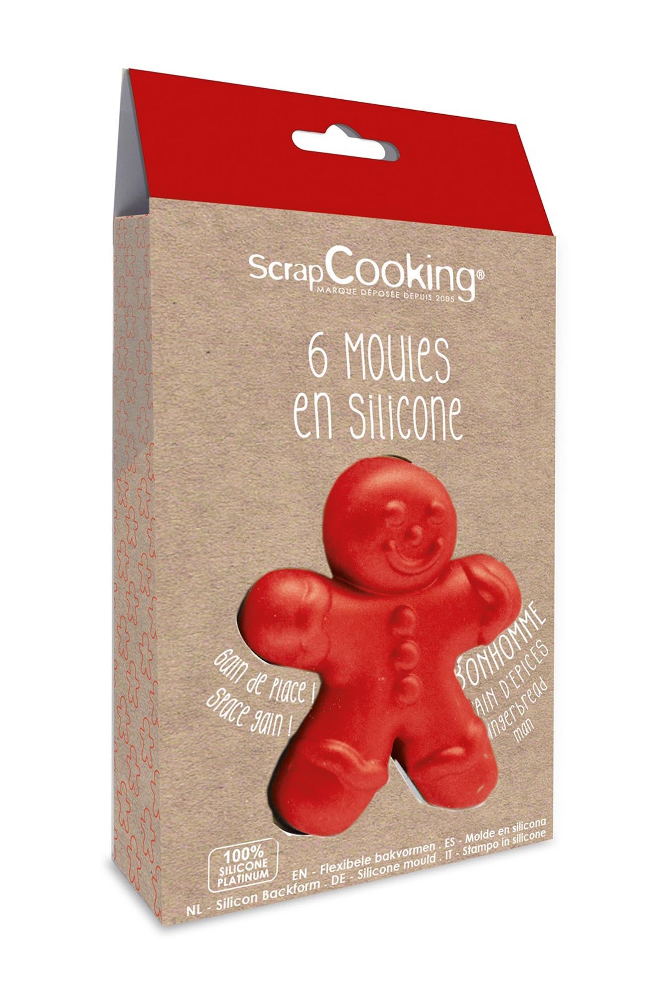 Entdecken Sie die 6 Silikonformen Lebkuchenmann von Scrap Cooking – perfekt für kreative Backideen, leicht zu reinigen und ideal für die Weihnachtsbäckerei!