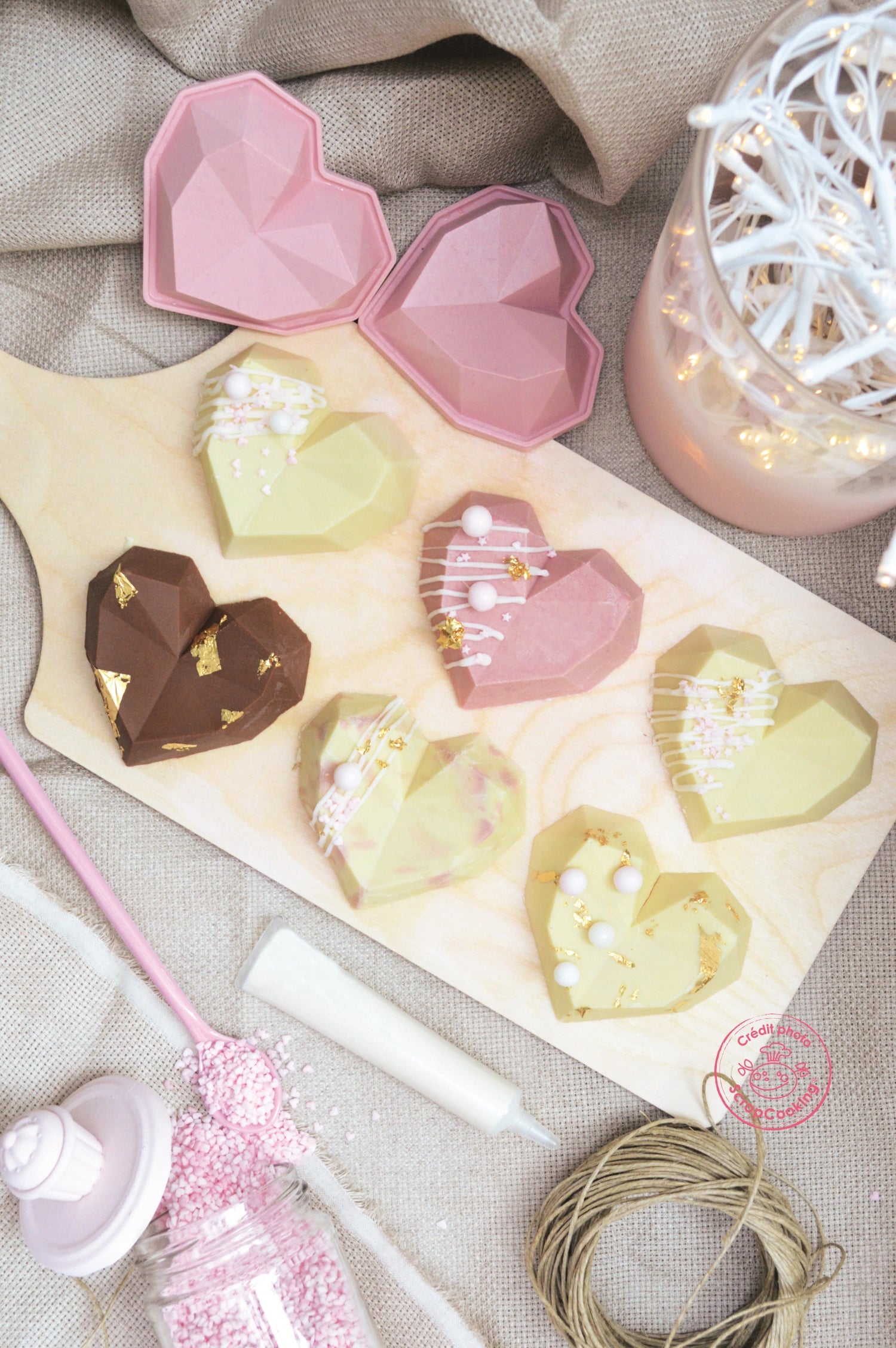 Set of 6 silicone mold diamond hearts