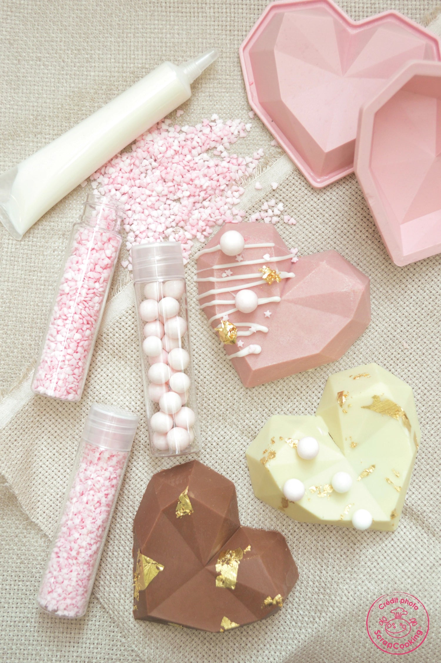 Set of 6 silicone mold diamond hearts