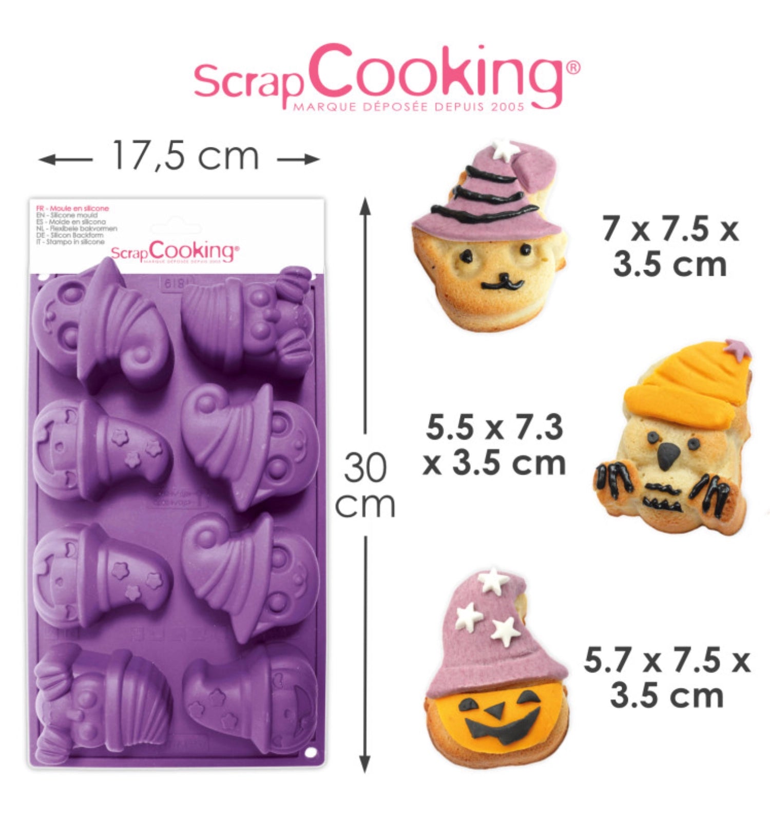 Zaubern Sie schaurige Köstlichkeiten mit der 8er Silikon Backform Halloween von Scrap Cooking! Perfekt für kreative Backideen und Halloween-Partys.