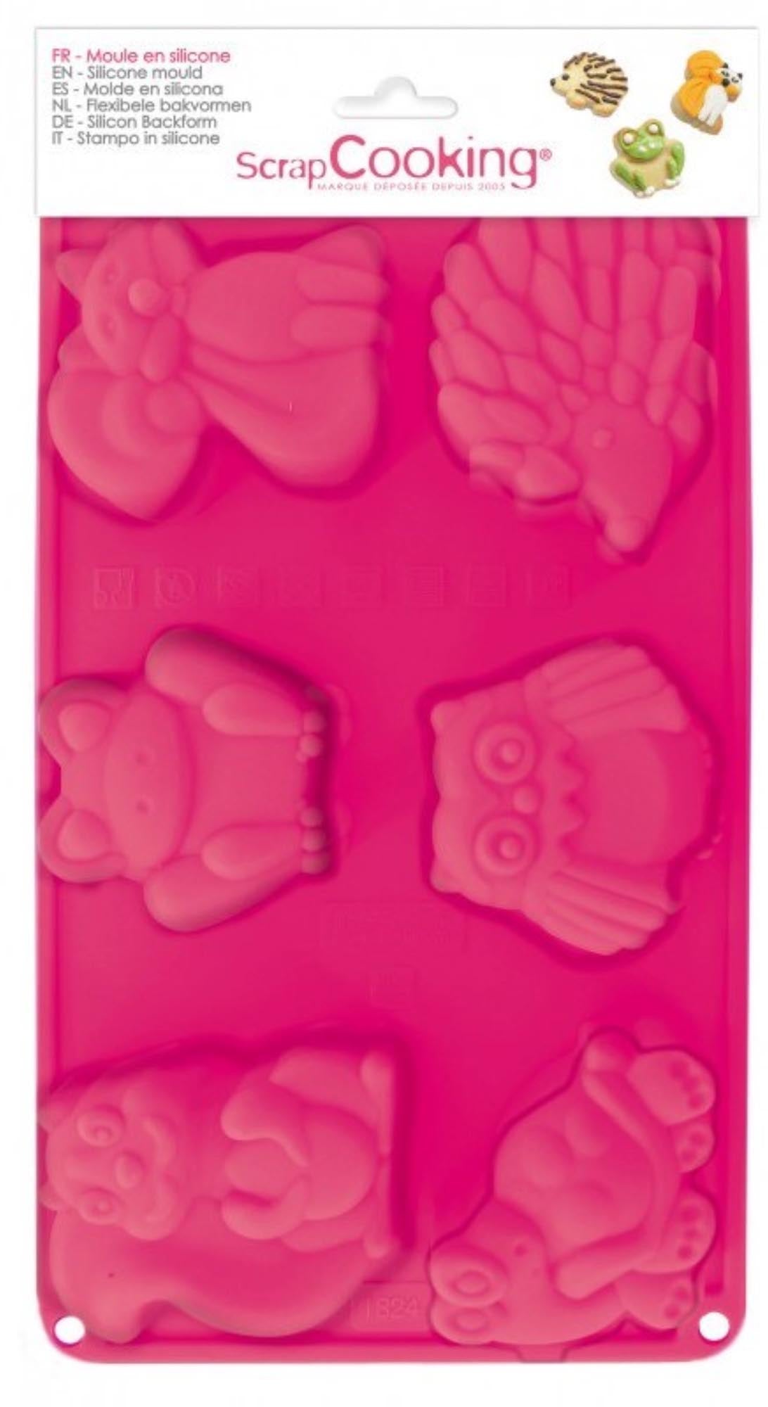 Entdecken Sie die 6er Silikon Backform Waldtiere von Scrap Cooking: Kreative Backkunst mit Fuchs, Bär, Hase & mehr. Perfekt für Kuchen & Schokolade!