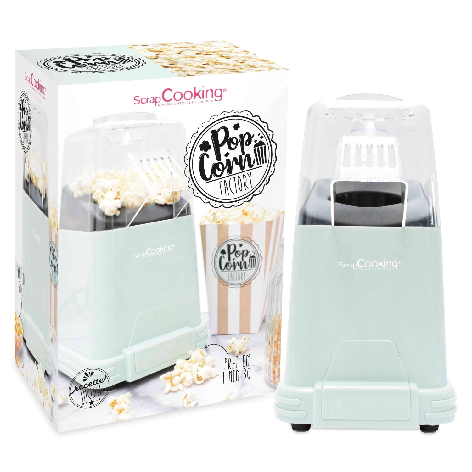 Kompakte Popcornmaschine von Scrap Cooking, perfekt für knuspriges Popcorn zu Hause, ideal für Snacks bei Filmabenden und Partys.