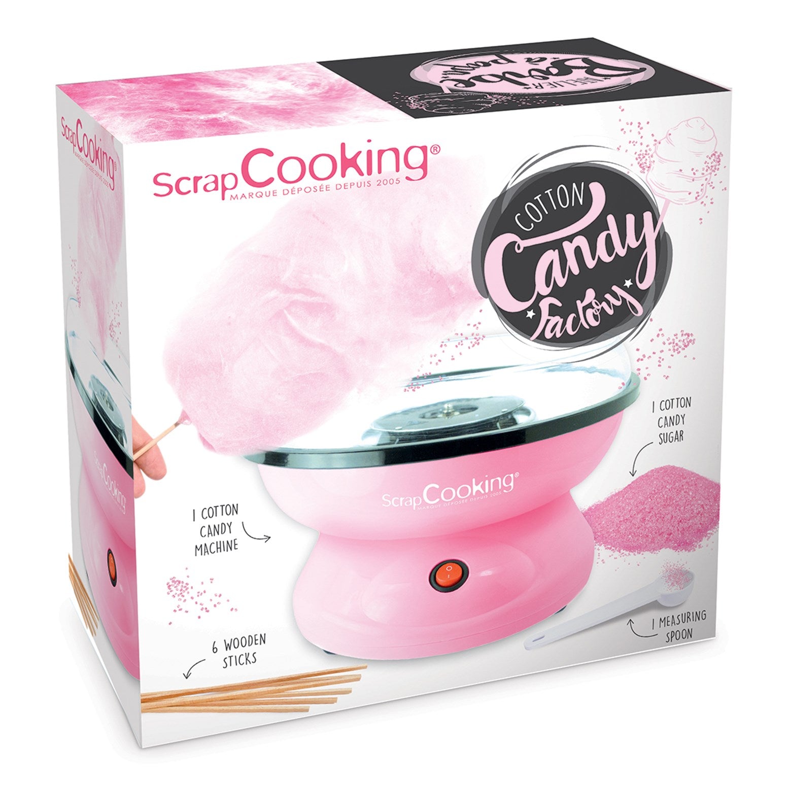 Erleben Sie die süße Magie der Zuckerwatte mit der pinken Candy Factory von Scrap Cooking! Perfekt für jede Feier und kinderleichte Handhabung.