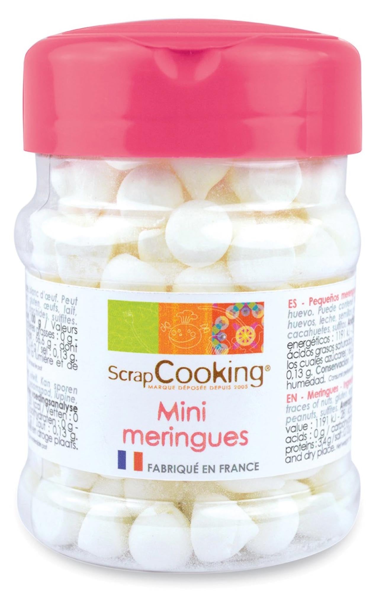 Entdecken Sie die knusprigen Mini Meringues weiss 35g von Scrap Cooking – glutenfrei, perfekt für Torten, Desserts und als süsser Snack!