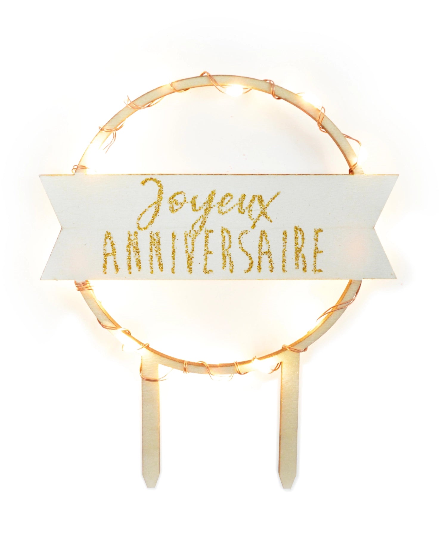 Cake topper con illuminazione a led Joyeux Anniversaire