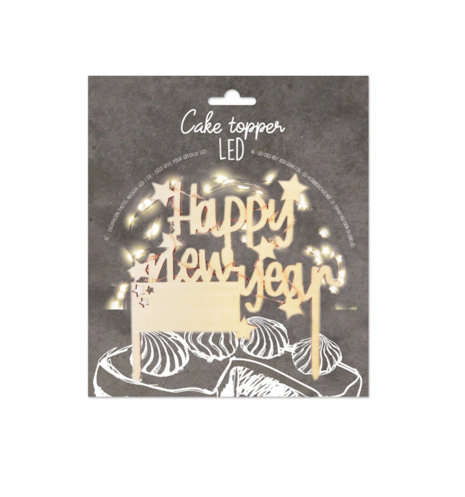 Verleihen Sie Ihrer Silvesterfeier mit dem LED-Cake Topper "Happy New Year" von Scrap Cooking einen festlichen Glanz! Nachhaltig und einzigartig!